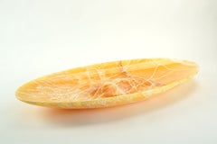 Orange Onyx Bowl Centerpiece Decorative Sculpture Hand-carved Solid Marble Italy