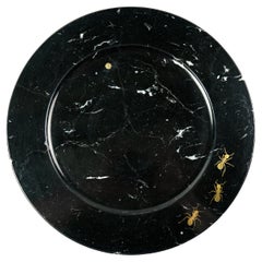Charger Plate Platters Serveware Black Marquinia Marble Brass Inlay Handmade 