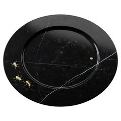 Charger Plates Platters Serveware Set of 6 Black Marquinia Marble with Brass