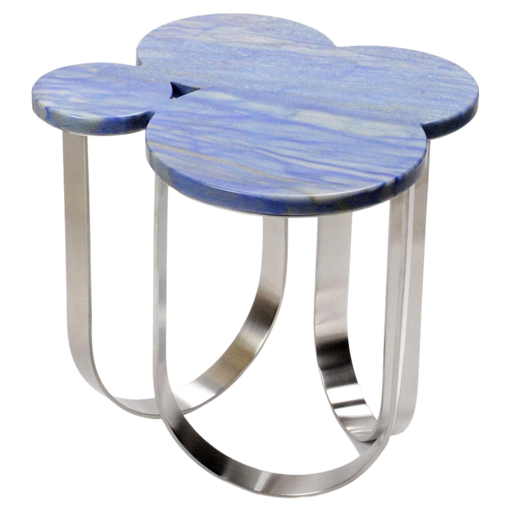 Side or End Table Azul Macaubas Marble Mirror Steel Collectible Design Italy