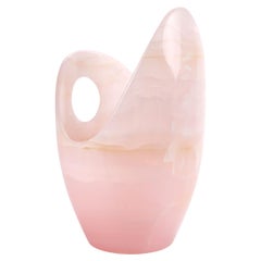 Champagne Bucket Wine Cooler Vase Sculpture Pink Onyx Marble Collectible Design