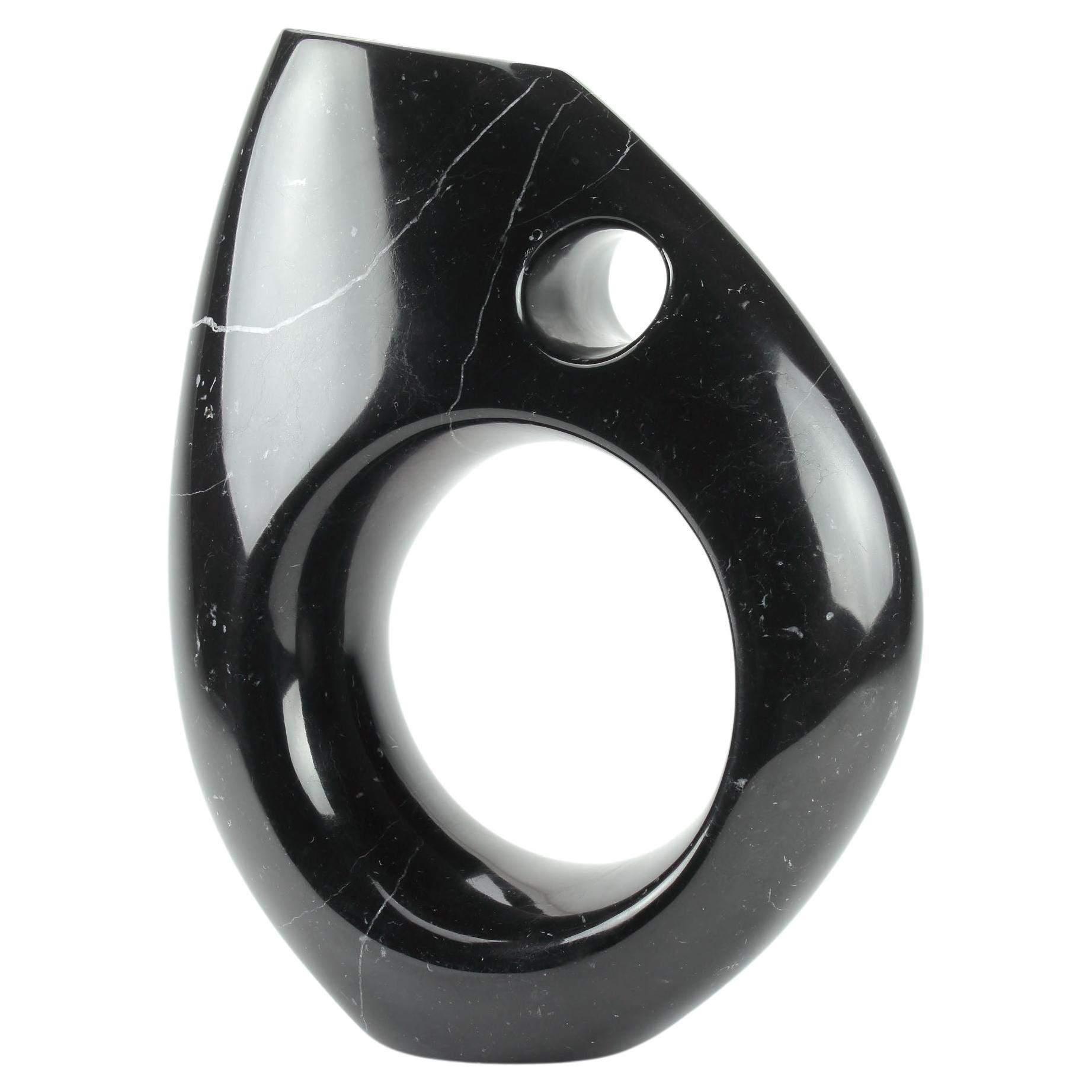 Marble Vase Hand Carved Solid Black Marquina Stone, Polished Finishing, Italy For Sale