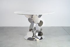 Sculptural Center Table in Statuario Marble and Mirror Polished Stainless Steel