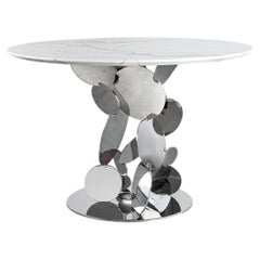 Sculptural Center Table in Statuario Marble and Mirror Polished Stainless Steel