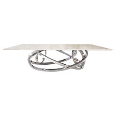 Italian Sculptural Ring Dining Table in Taj Mahal Quartzite and Stainless Steel