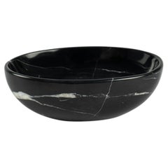 Black Marquina Marble Decorative Bowl, Italian Hand-Carved Sculptural Object