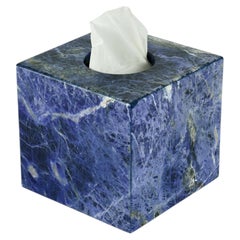 Blue Sodalite Cube Tissue Box Holder Polished Italian Luxury Bathroom Accessory