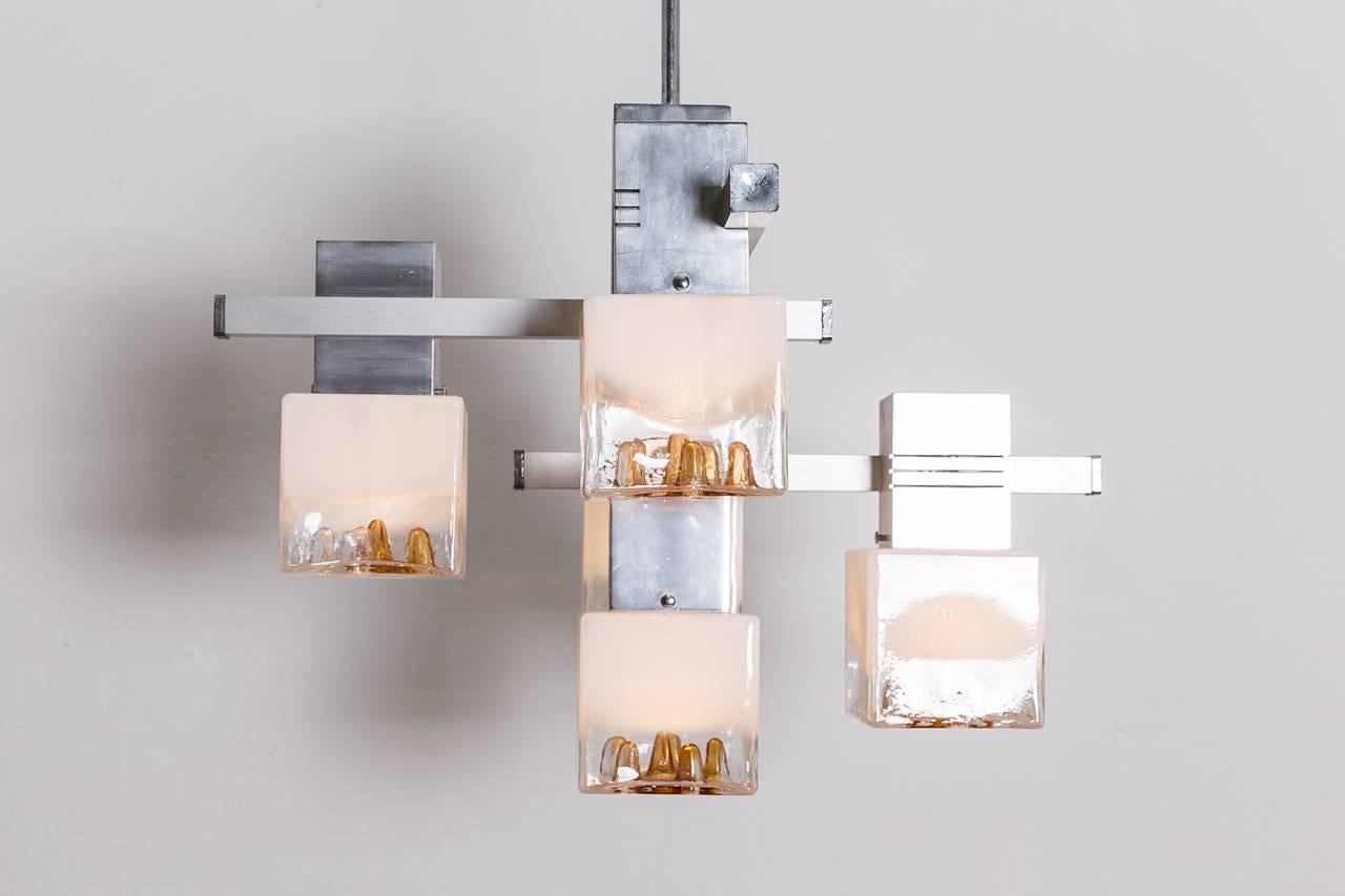 Sciolari White and Amber Murano Glass Cube Chandelier, 1970, Italy In Good Condition In Melbourne, VIC