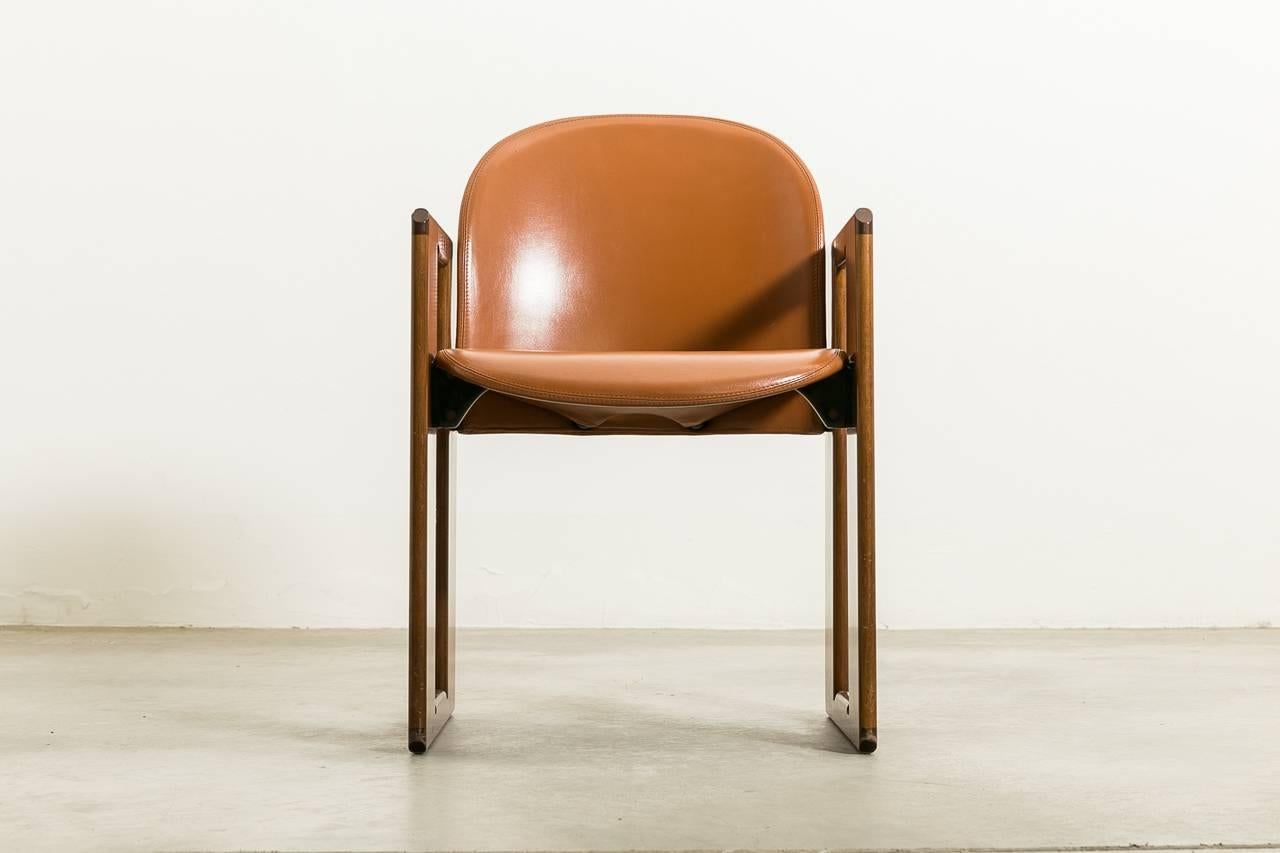 Mid-Century Modern Six Leather Dialogo Dining Chairs by Afra and Tobia Scarpa for B&B Italia