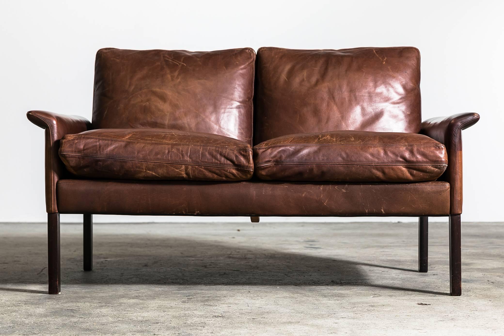 Danish Hans Olsen Two-Seat Leather Sofa and Armchair
