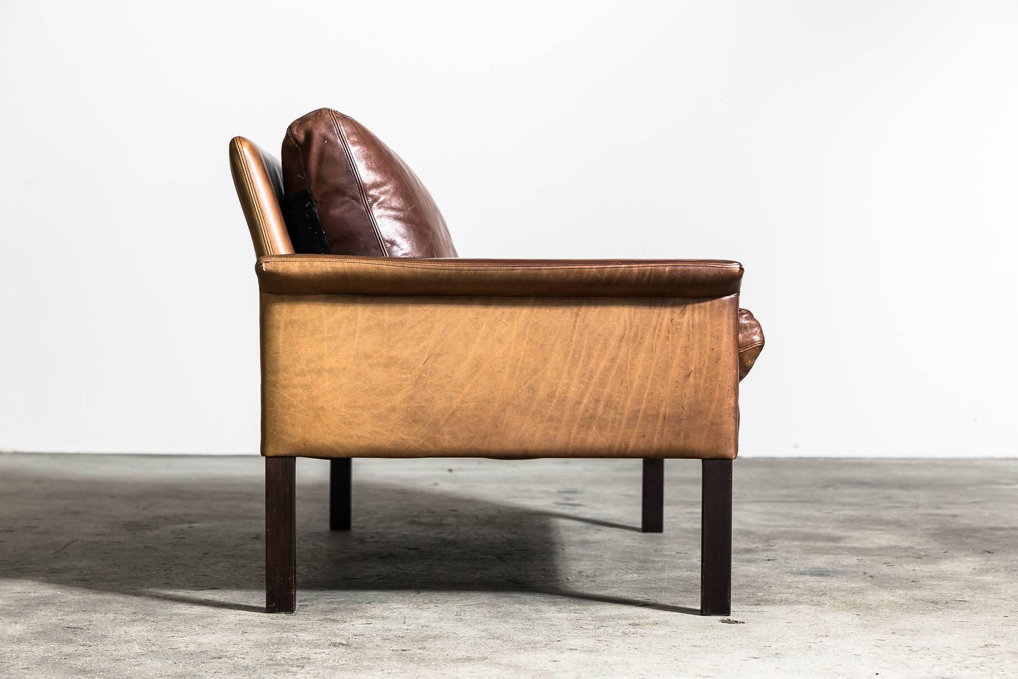 20th Century Hans Olsen Two-Seat Leather Sofa and Armchair