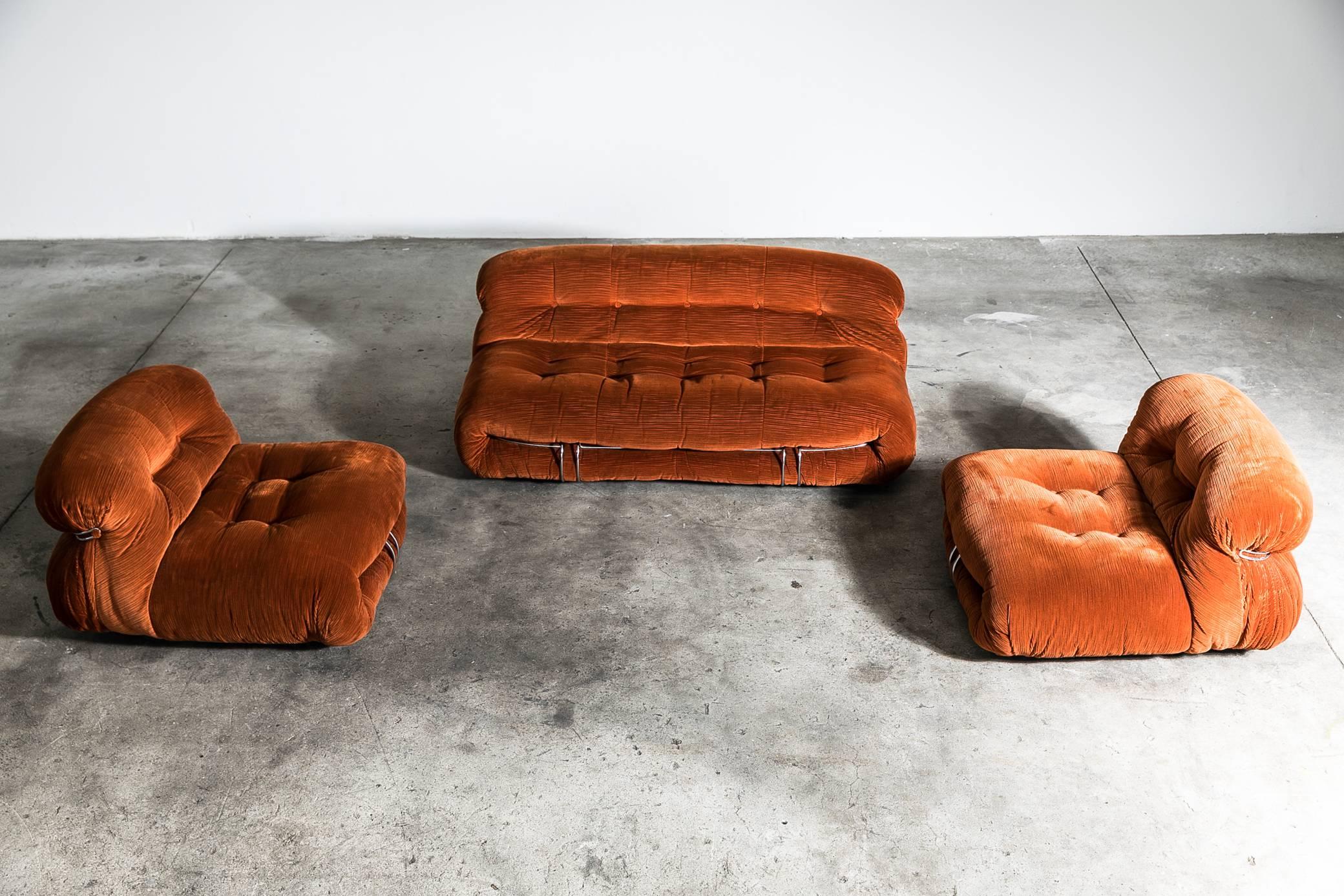 Mid-Century Modern Soriana Sofa and Armchairs by Tobia Scarpa for Cassina