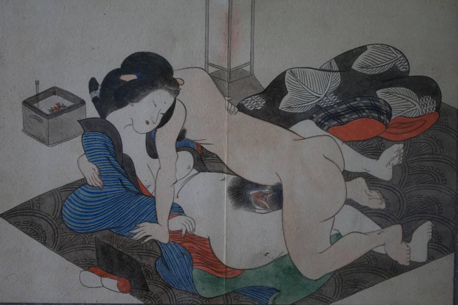 Original and Framed Set of Ten Shunga Prints In Good Condition In Melbourne, VIC