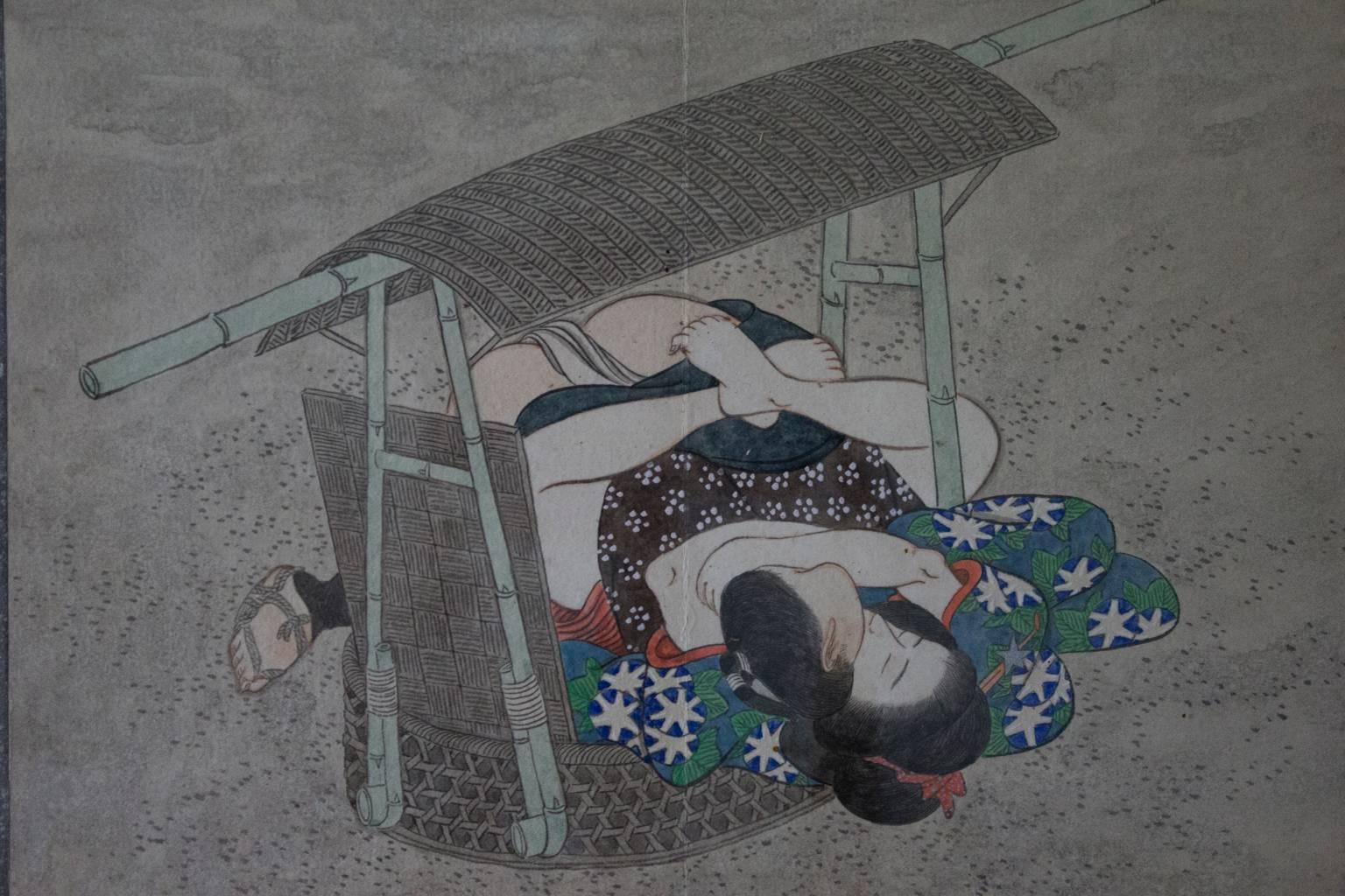 19th Century Original and Framed Set of Ten Shunga Prints