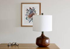 Turned Walnut and Olive Green-Dyed Ash Table Lamp, Bethel