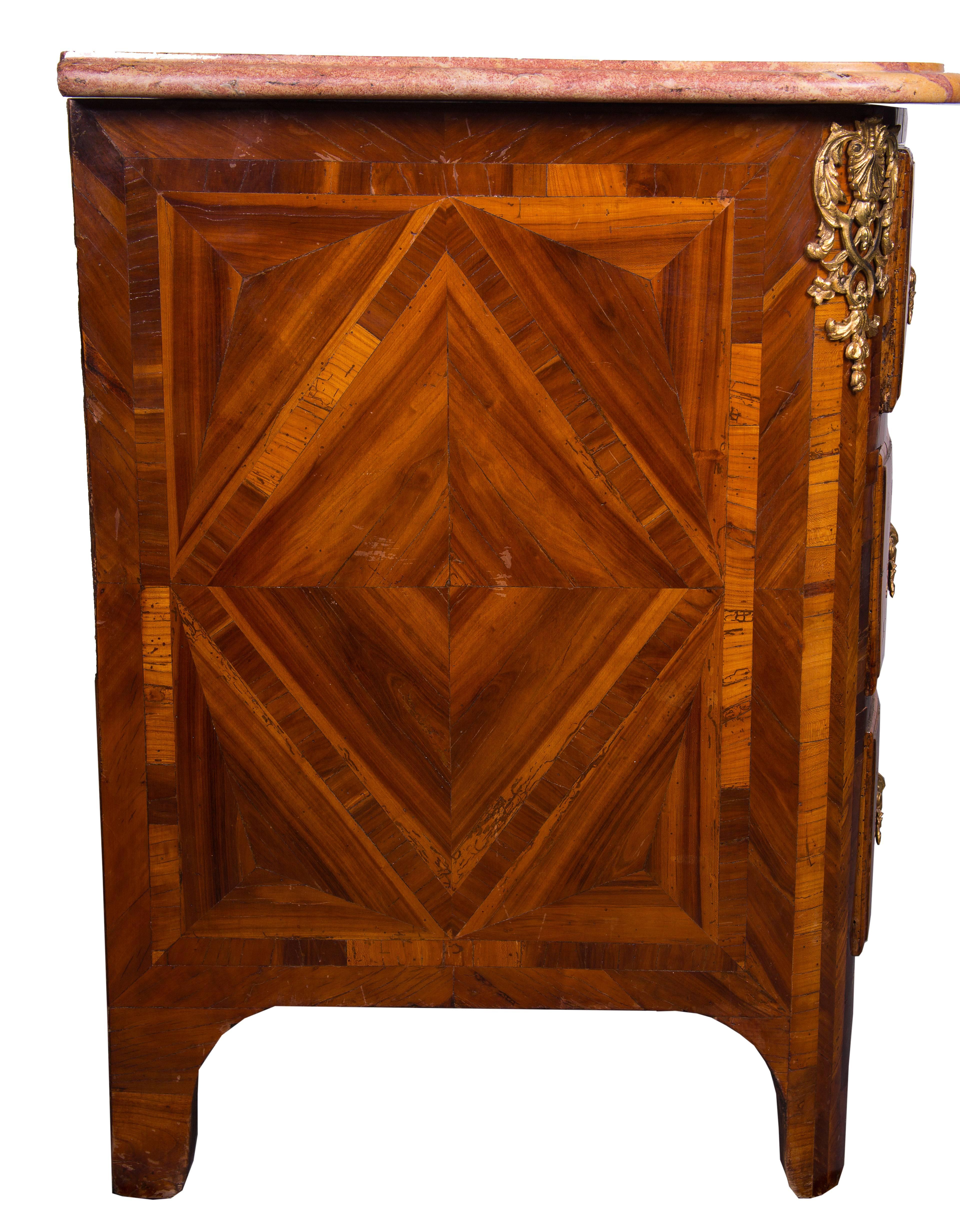 Veneer French Regence Inlaid Commode For Sale