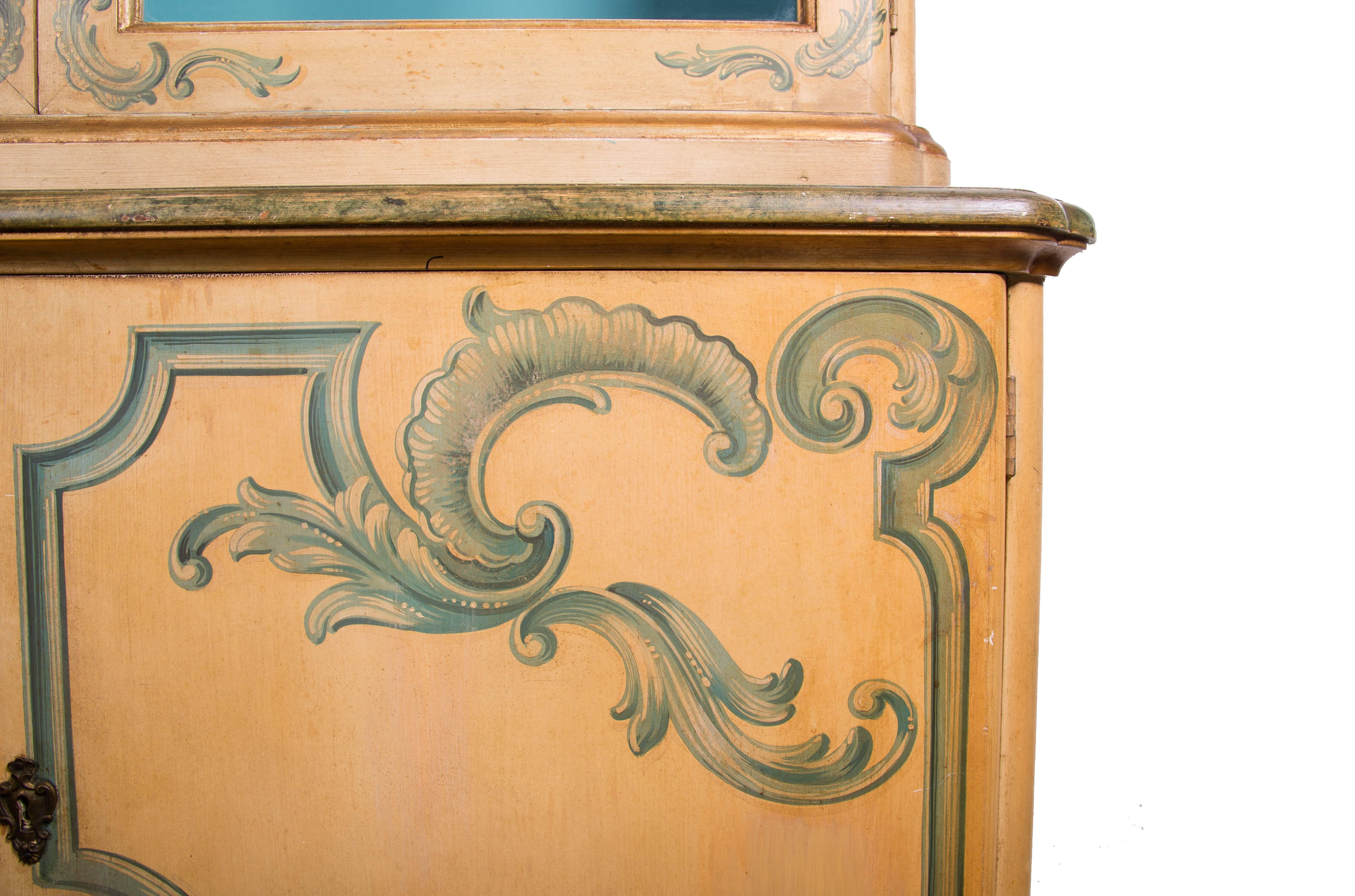 Romantic Painted Italian Cabinet with Glazed Doors For Sale