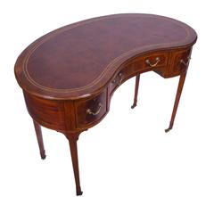 English Mahogany and Inlaid Kidney Shaped Writing Table