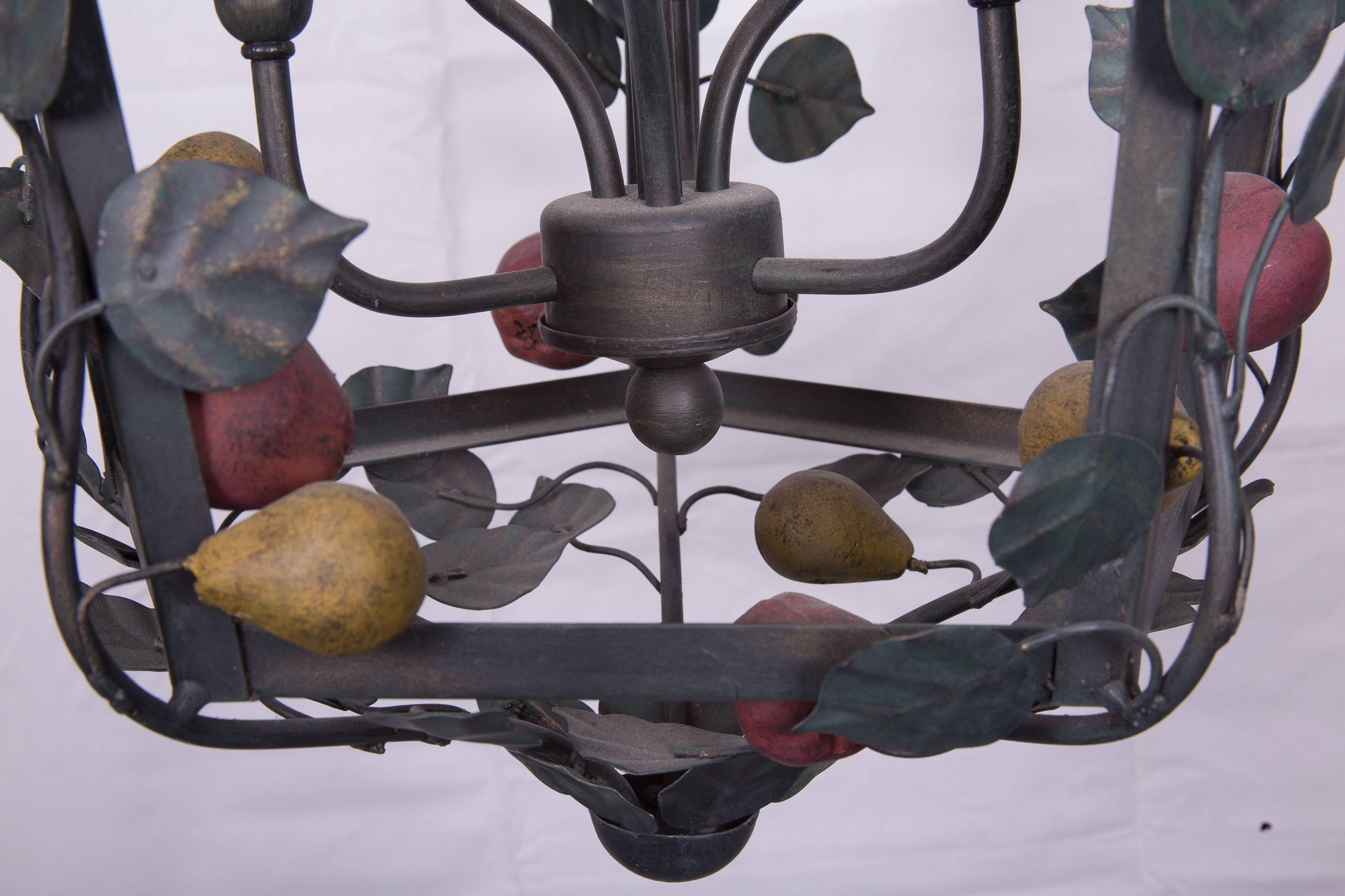 Painted Italian Polychrome Lantern Garnished with Fruits and Vines