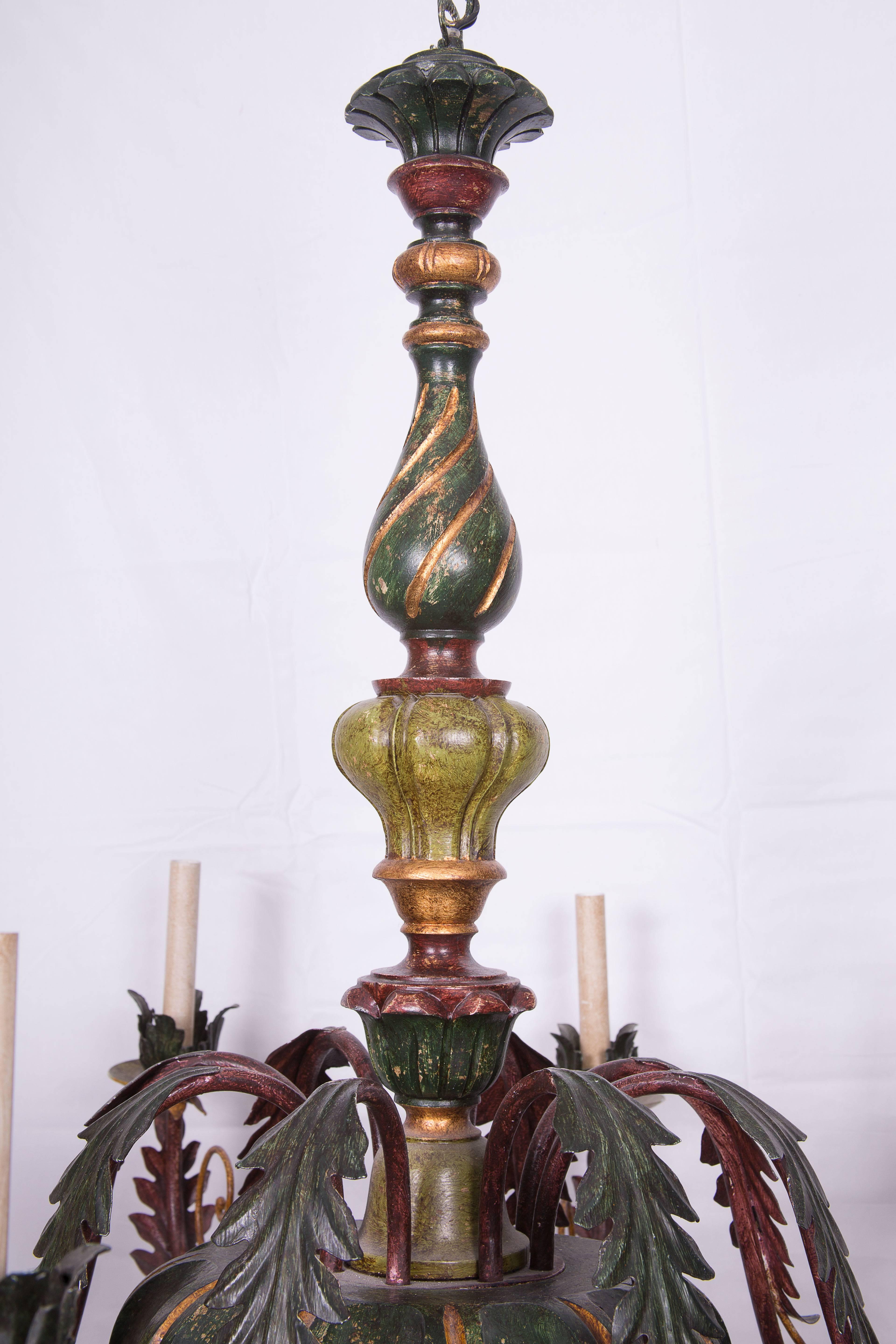 Italian Carved Polychrome Chandelier In Good Condition For Sale In WEST PALM BEACH, FL