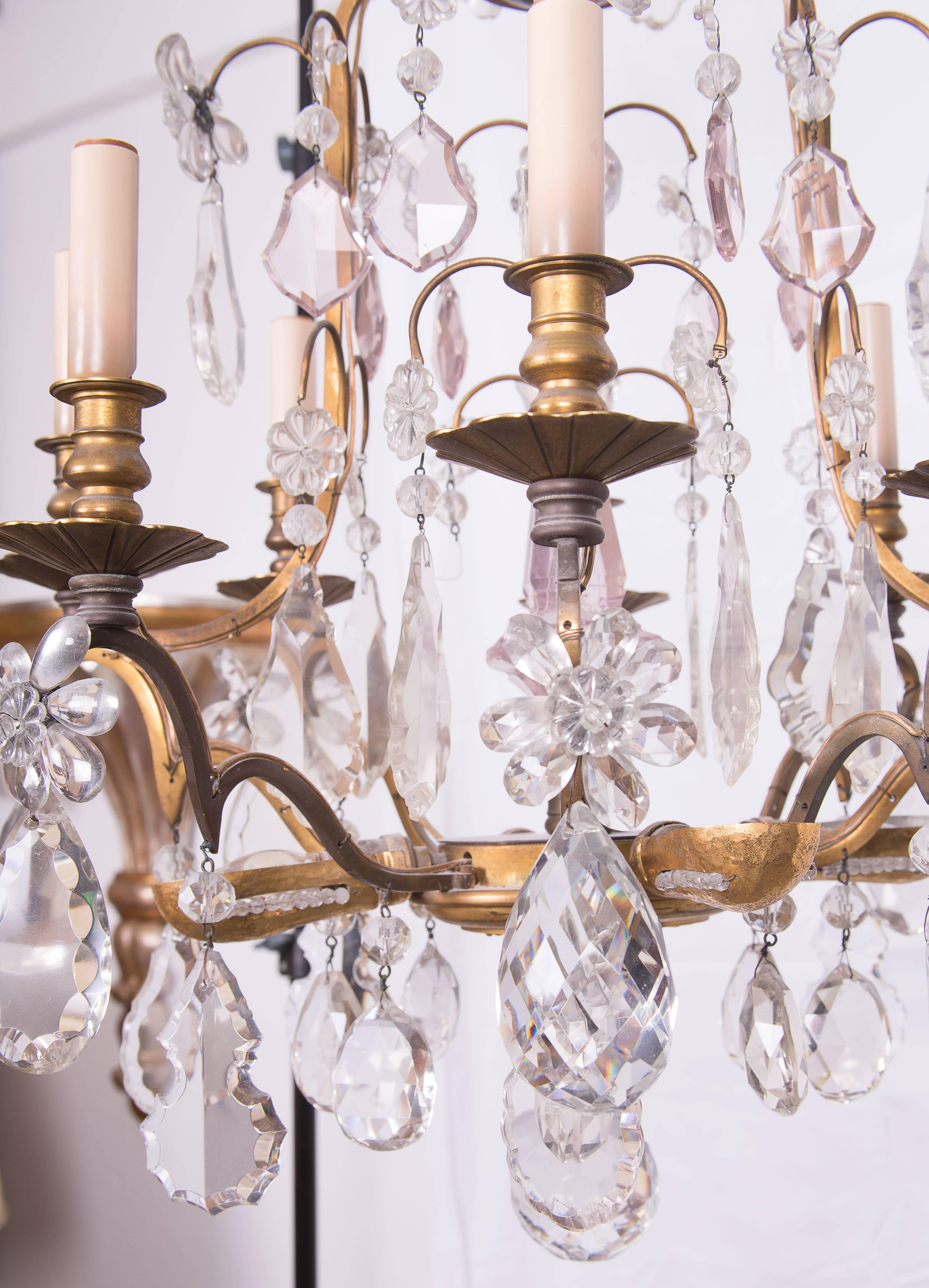 French Gilt Bronze and Crystal Chandelier In Good Condition In WEST PALM BEACH, FL