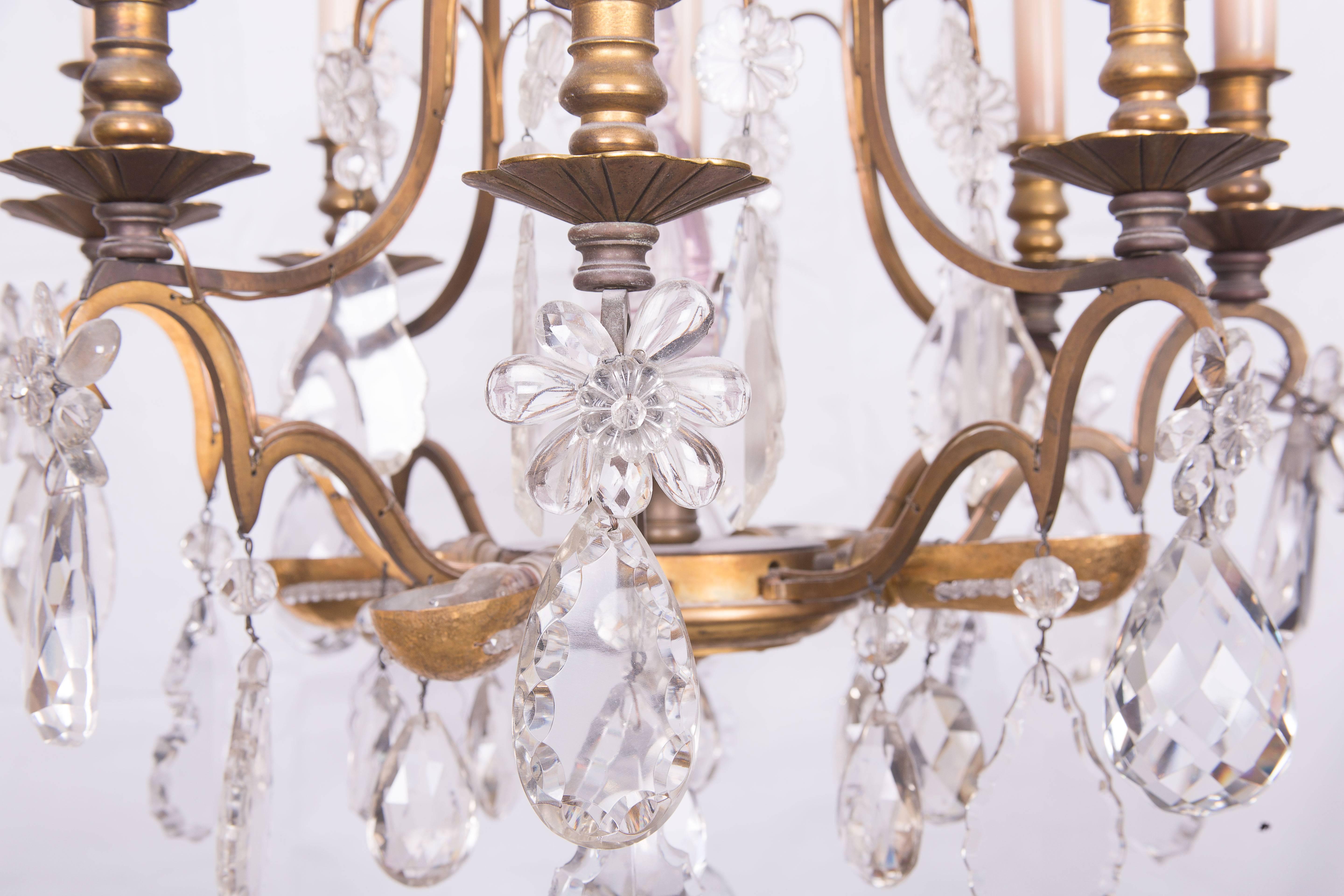 20th Century French Gilt Bronze and Crystal Chandelier