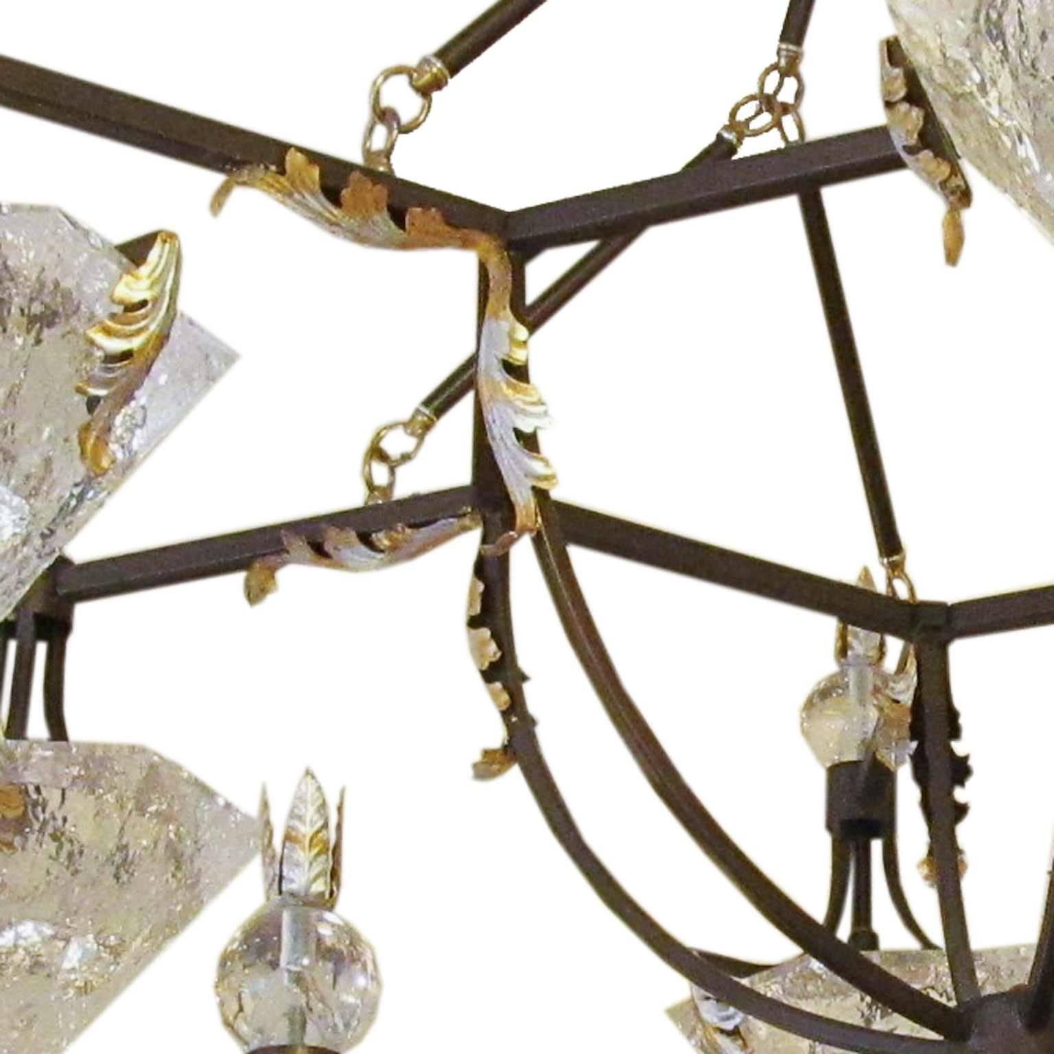 Stunning Metal and Lucite Ten-Light Chandelier In Excellent Condition In WEST PALM BEACH, FL