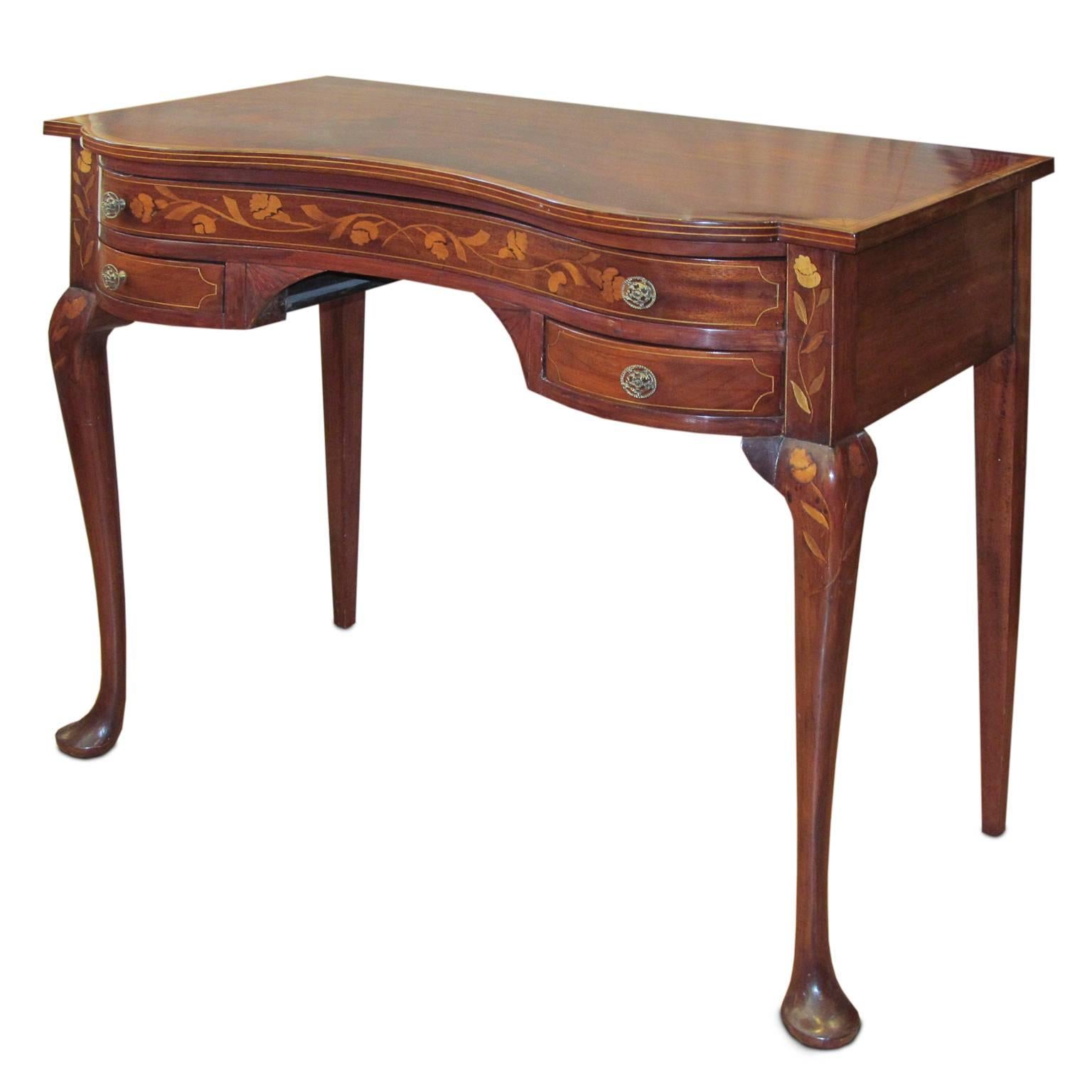 Dutch Serpentine Mahogany and Marquetry Inlaid Table For Sale