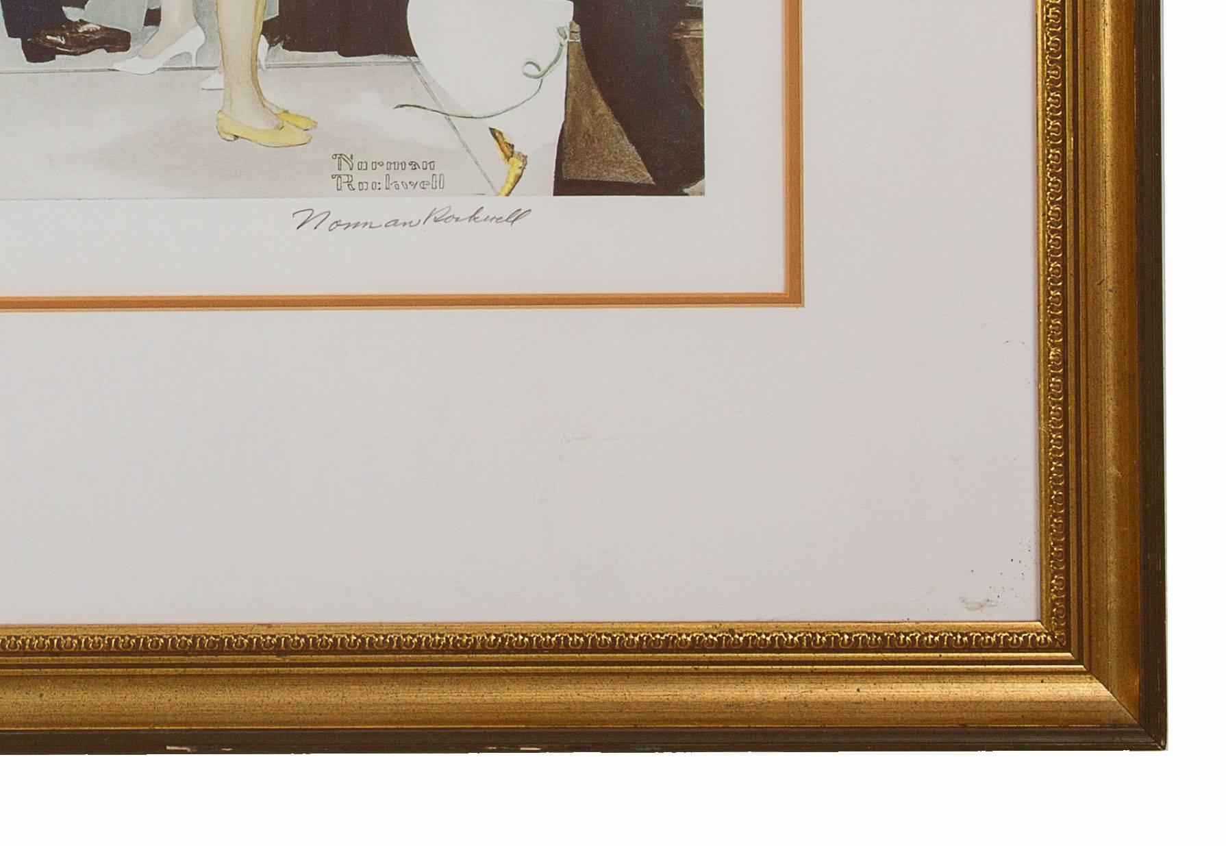 Limited edition and certified collotype of 'Saturday People' by Norman Rockwell. Signed in pencil by Rockwell and numbered 82 of 100.