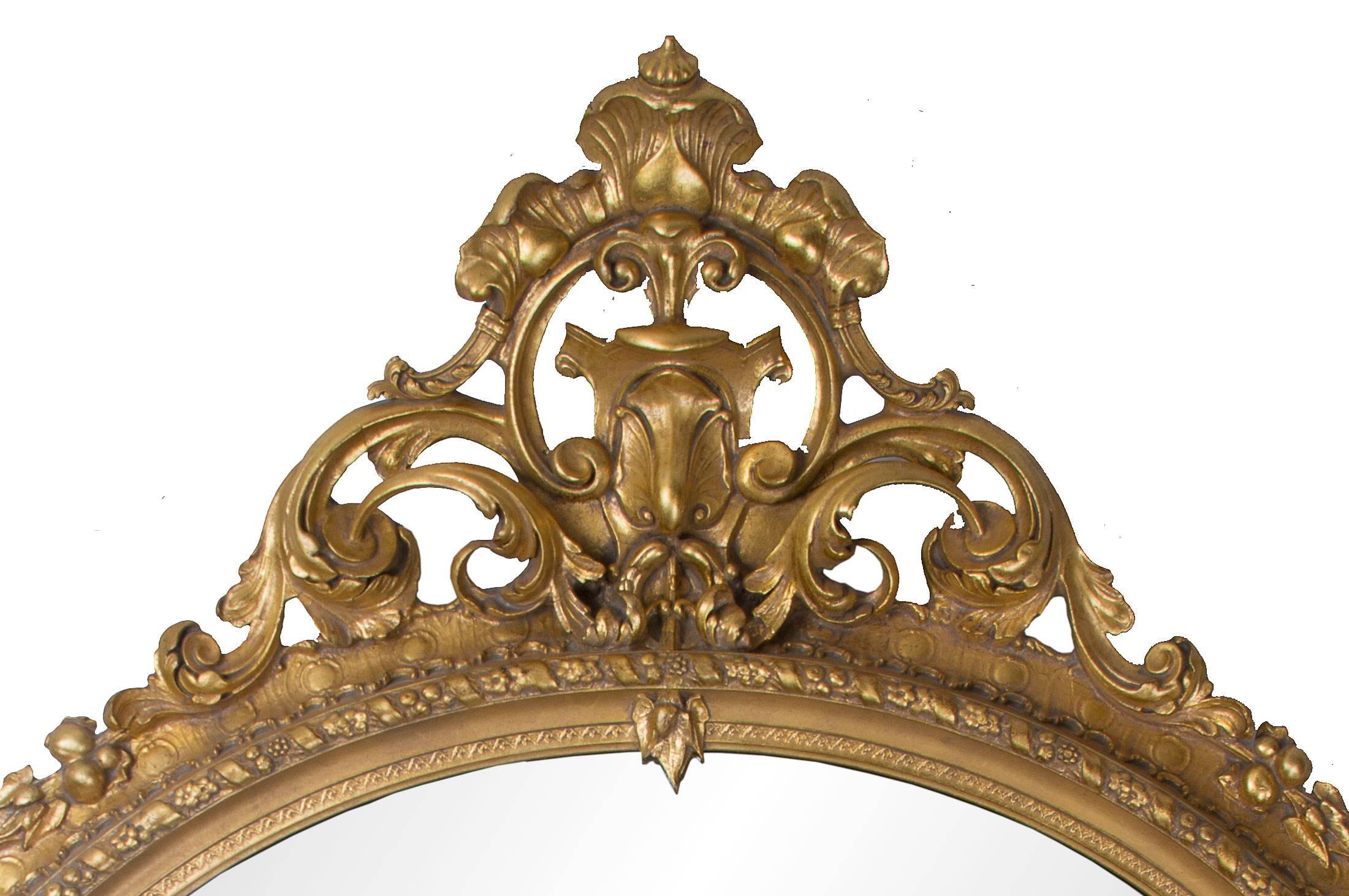 Victorian 19th Century Oval Gilt Overmantle Mirror