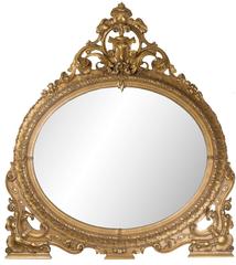 Antique 19th Century Oval Gilt Overmantle Mirror