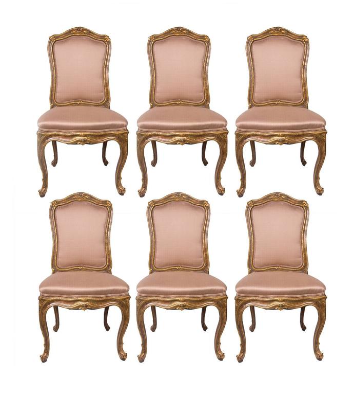 Set of Six 19th Century French Carved and Gilt Upholstered Side Chairs ...