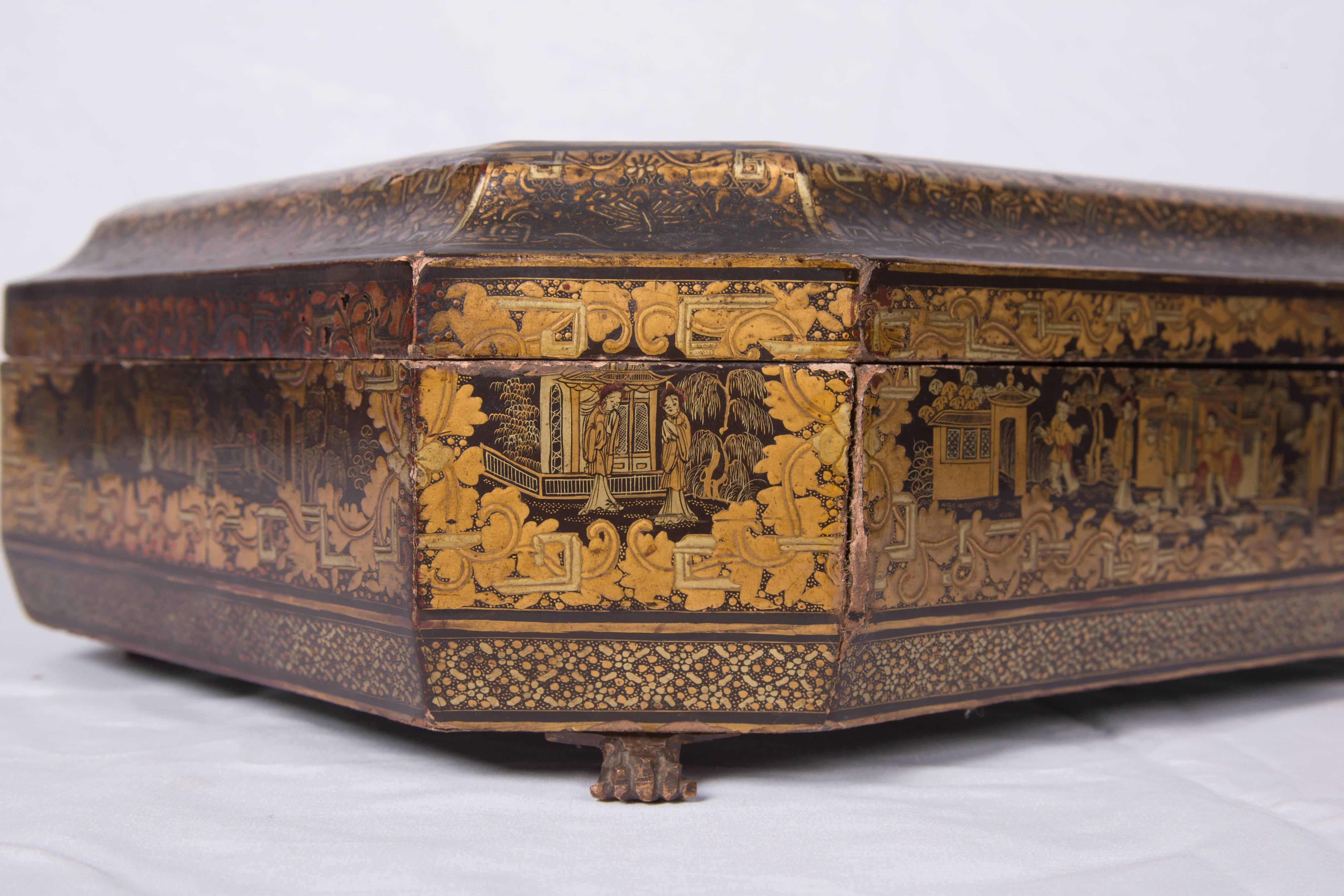 Carved 19th Century Chinese Black Lacquered Box