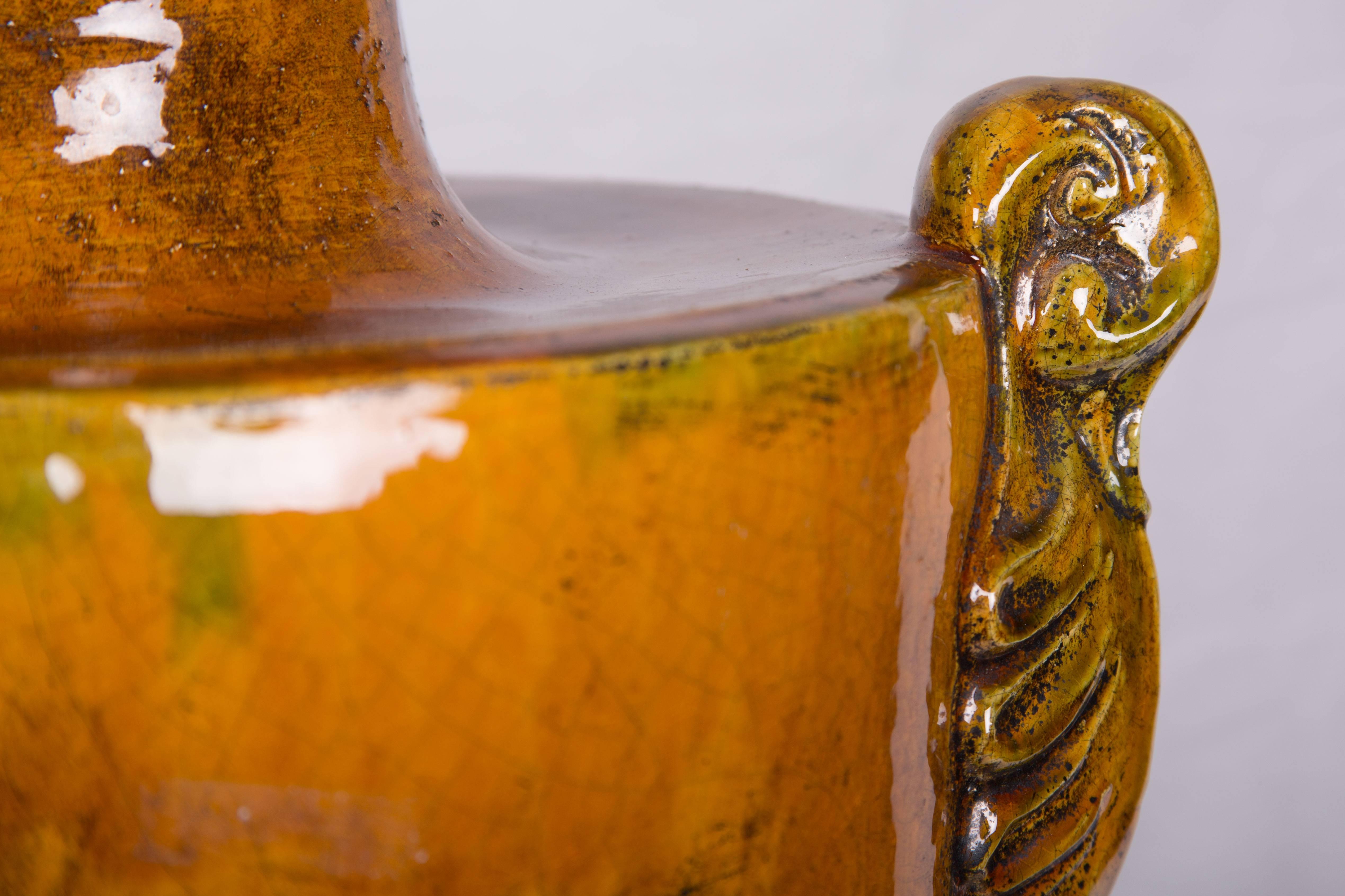 Pair of Italian Glazed Terra Cotta Lidded Urns, Late 20th Century 2