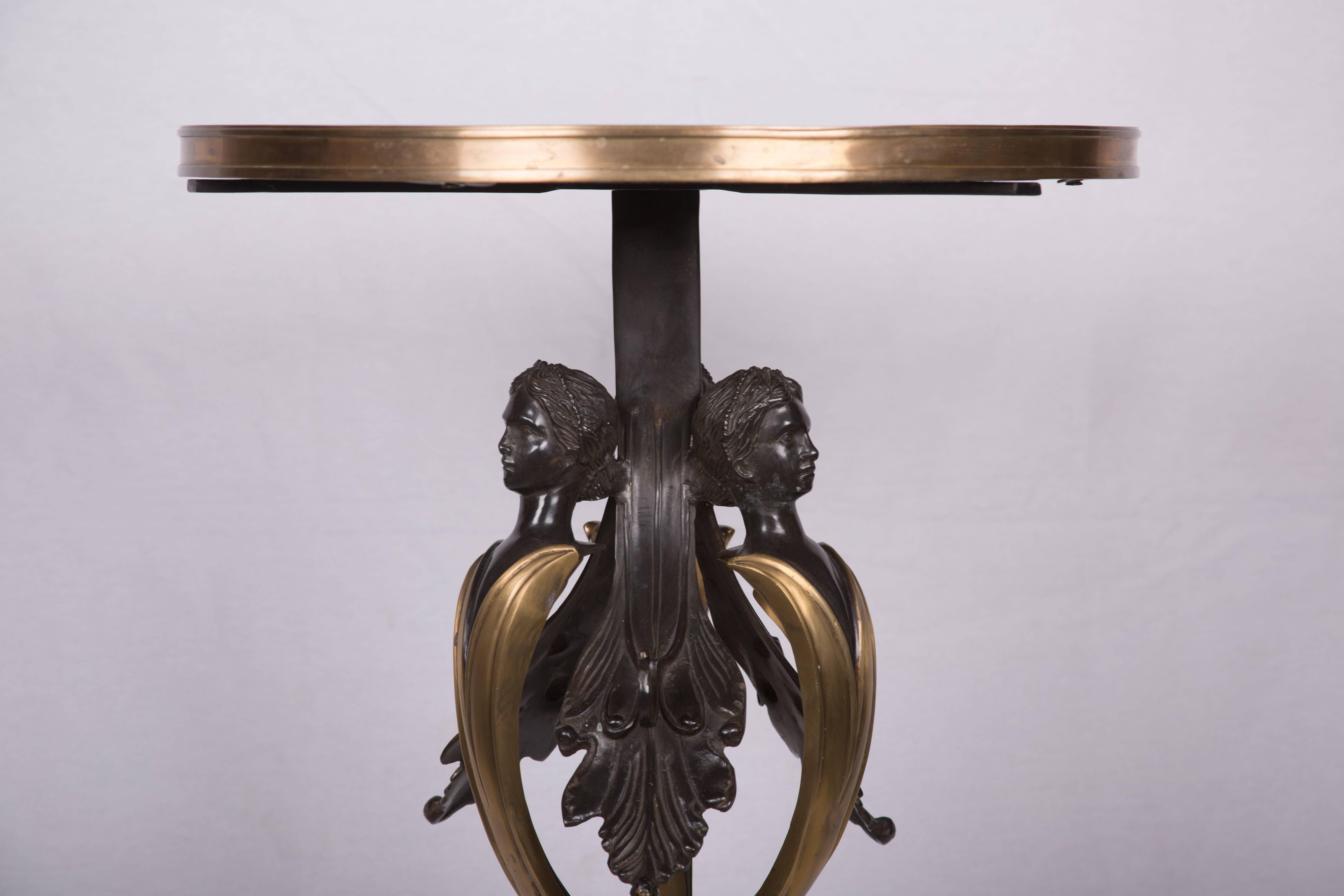 Bronzed and Burnished Metal Empire Style Pedestal with Marble Top In Excellent Condition In WEST PALM BEACH, FL