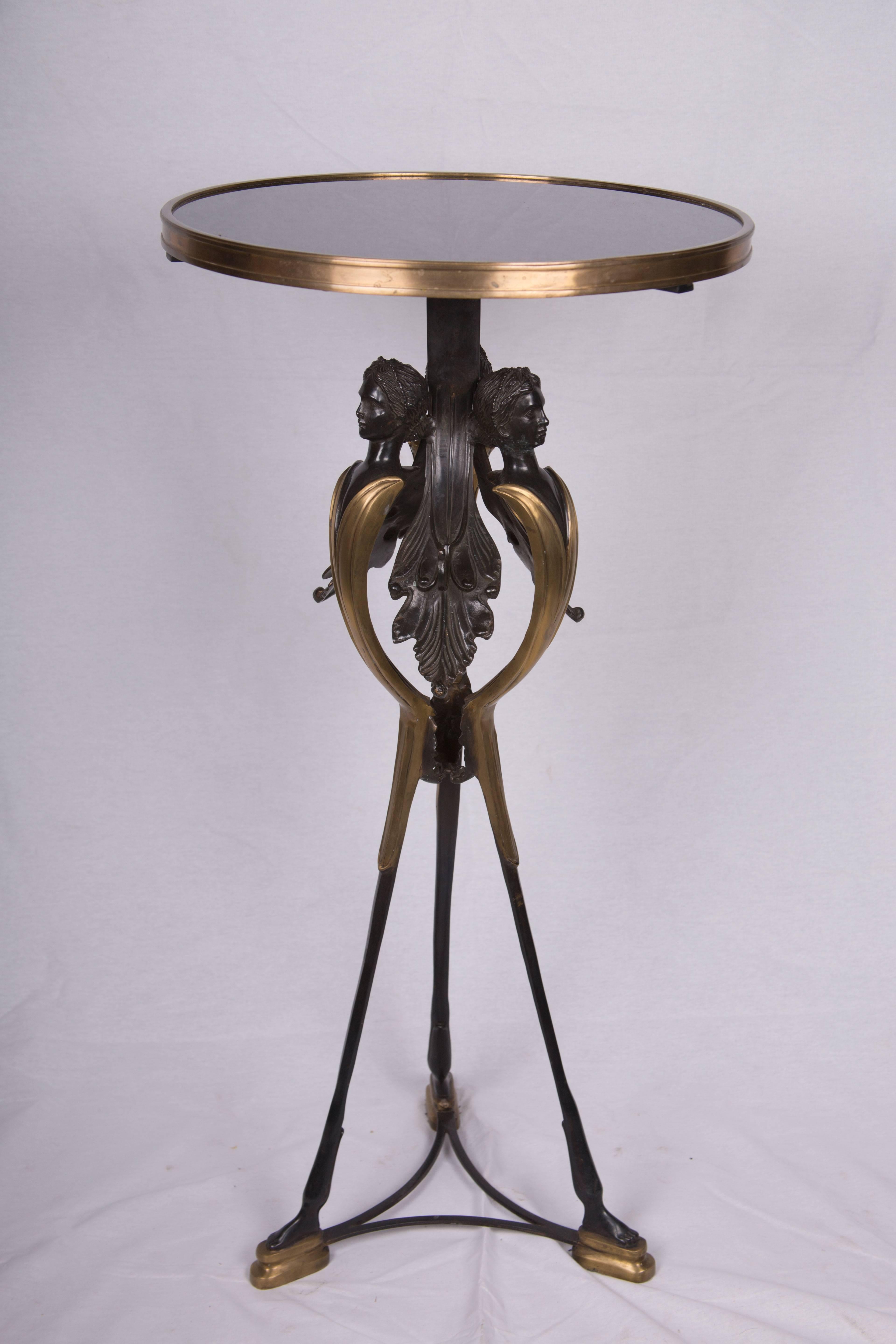 20th Century Bronzed and Burnished Metal Empire Style Pedestal with Marble Top