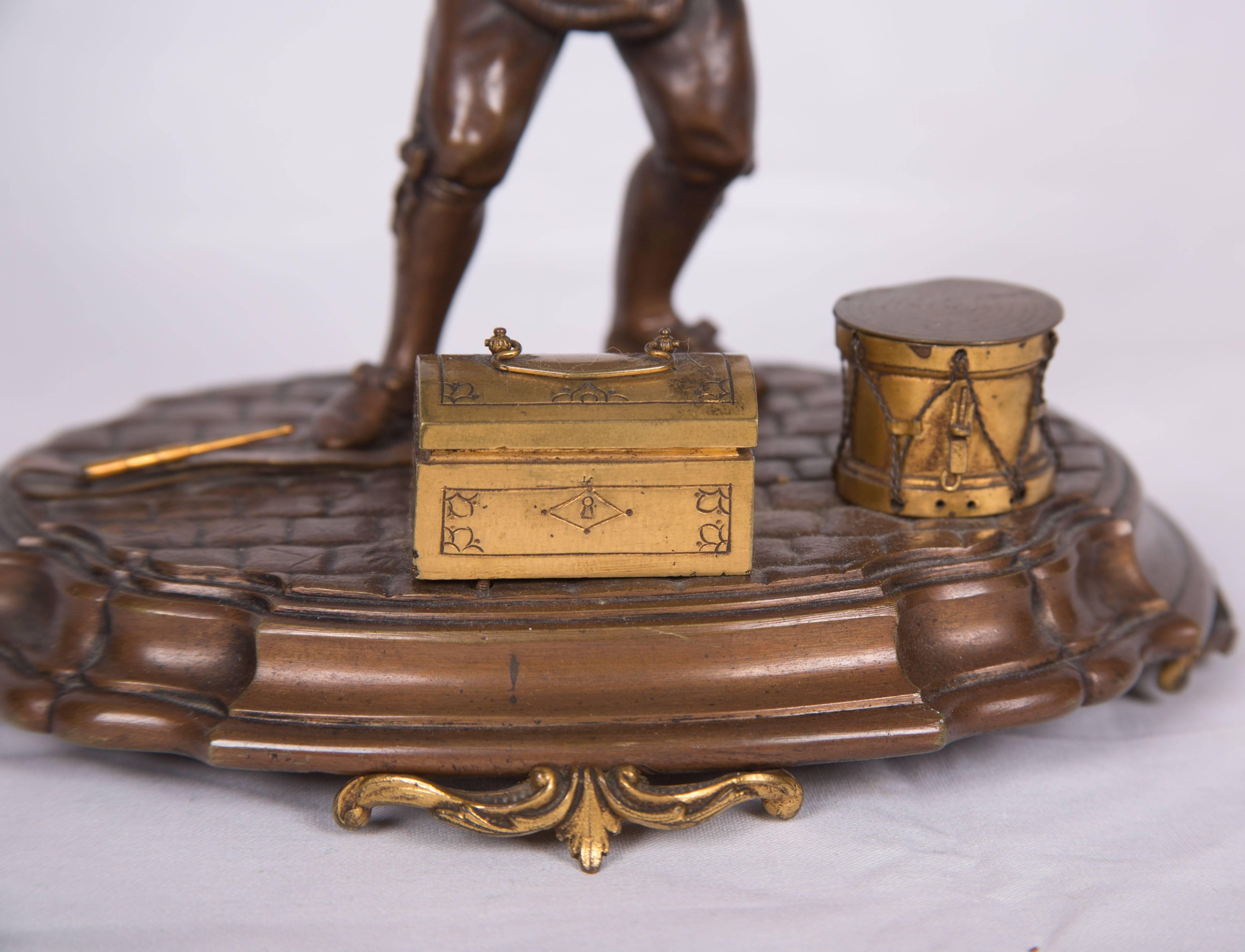 Louis XVI 19th Century French Figural Bronze and Gilt Inkstand For Sale