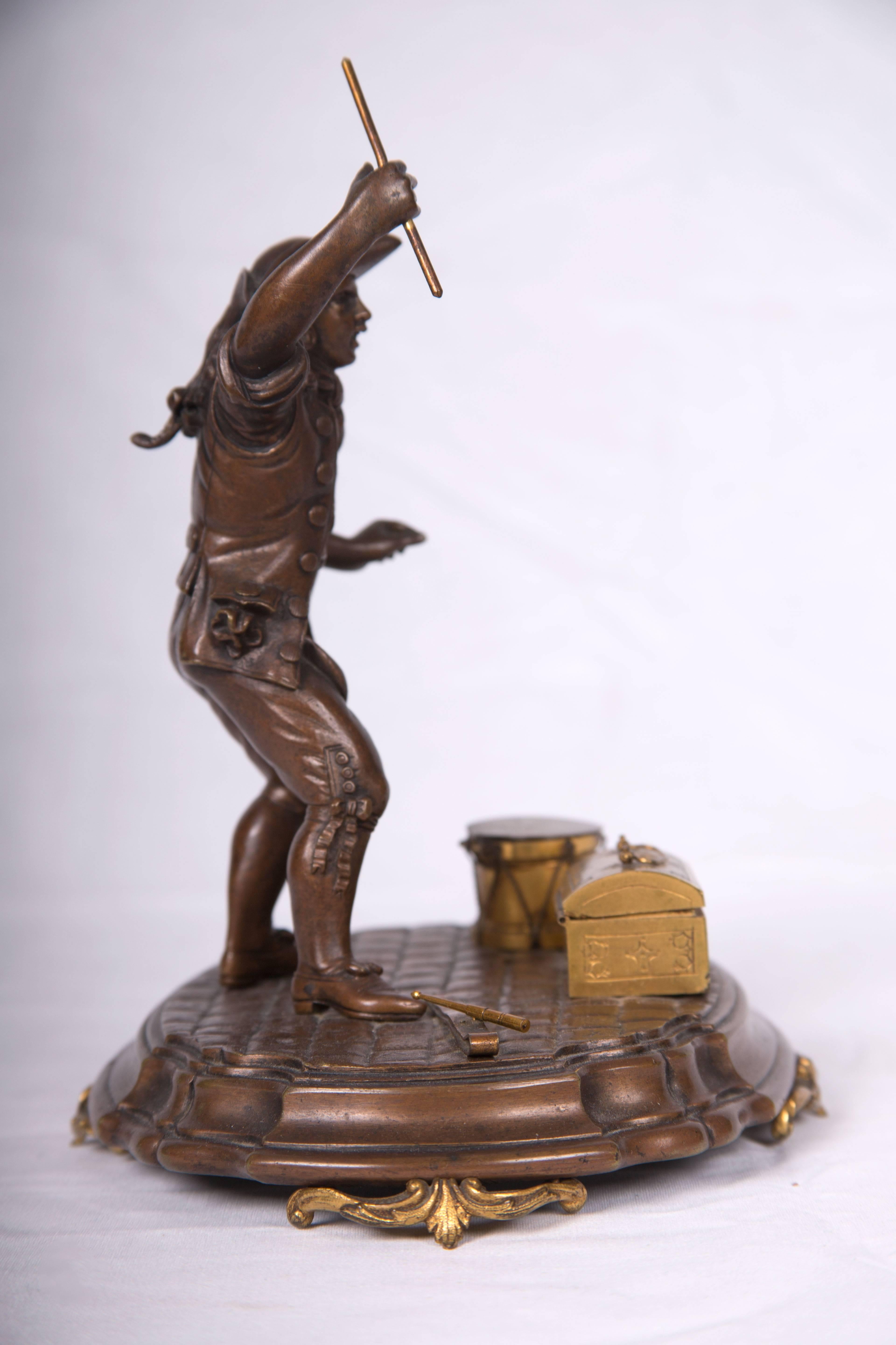 19th Century French Figural Bronze and Gilt Inkstand For Sale 1