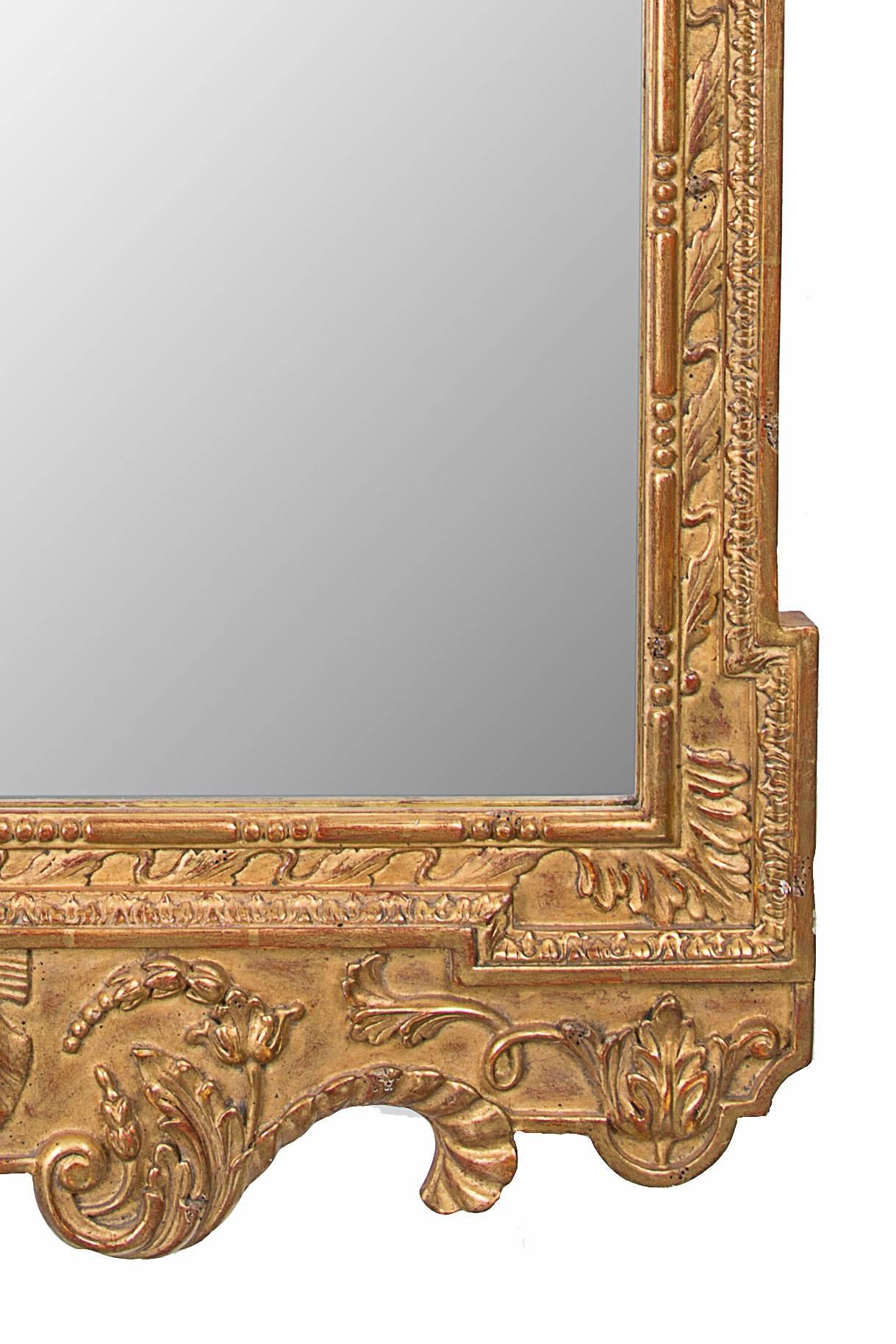 George II Georgian Style Hand-Carved and Gilt Mirror, Late 20th Century