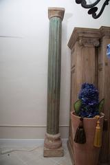Large Fluted Wooden Neoclassical Columns with Capitals and Terra Cotta Bases