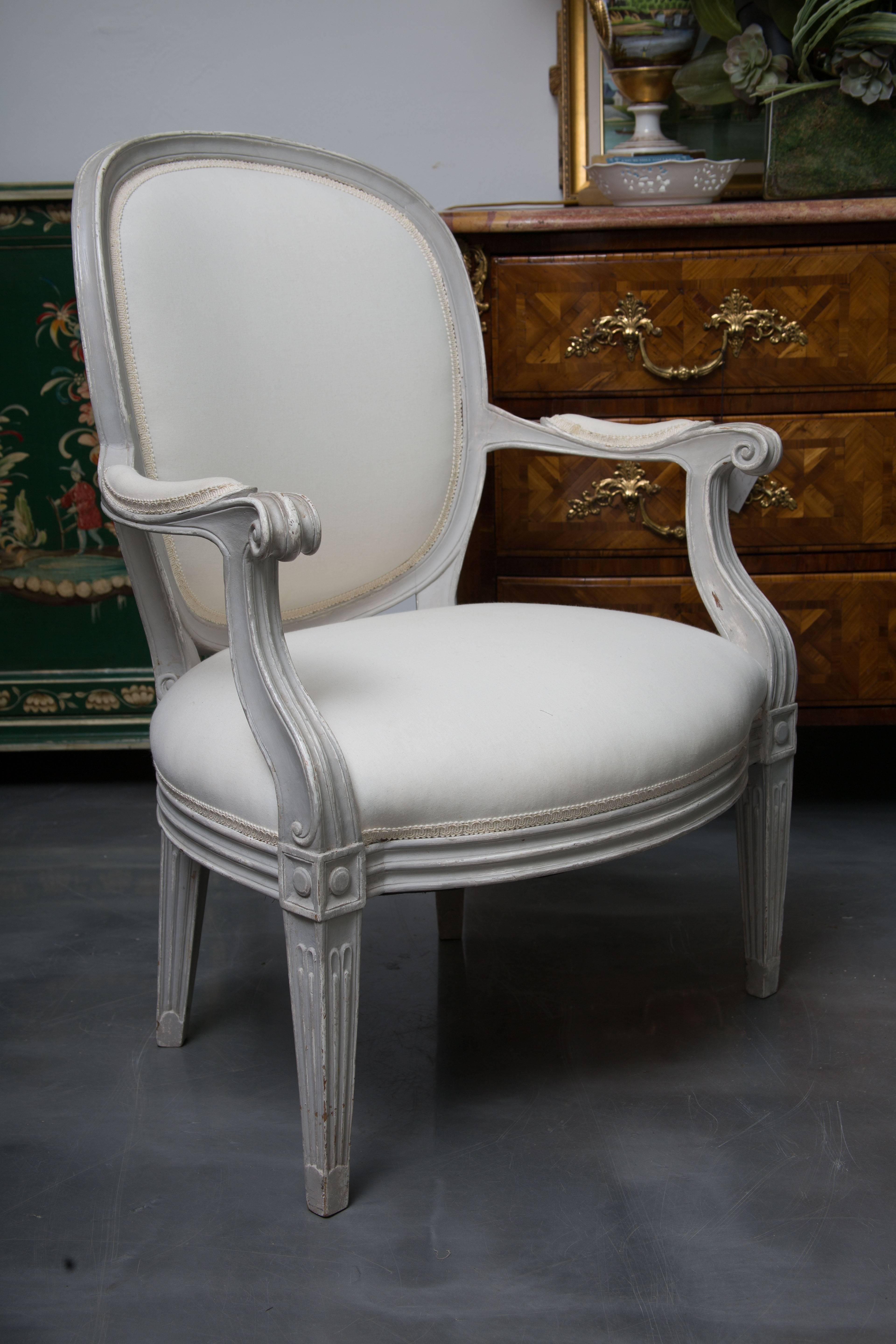 20th Century Louis XVI Style Painted Fauteuil