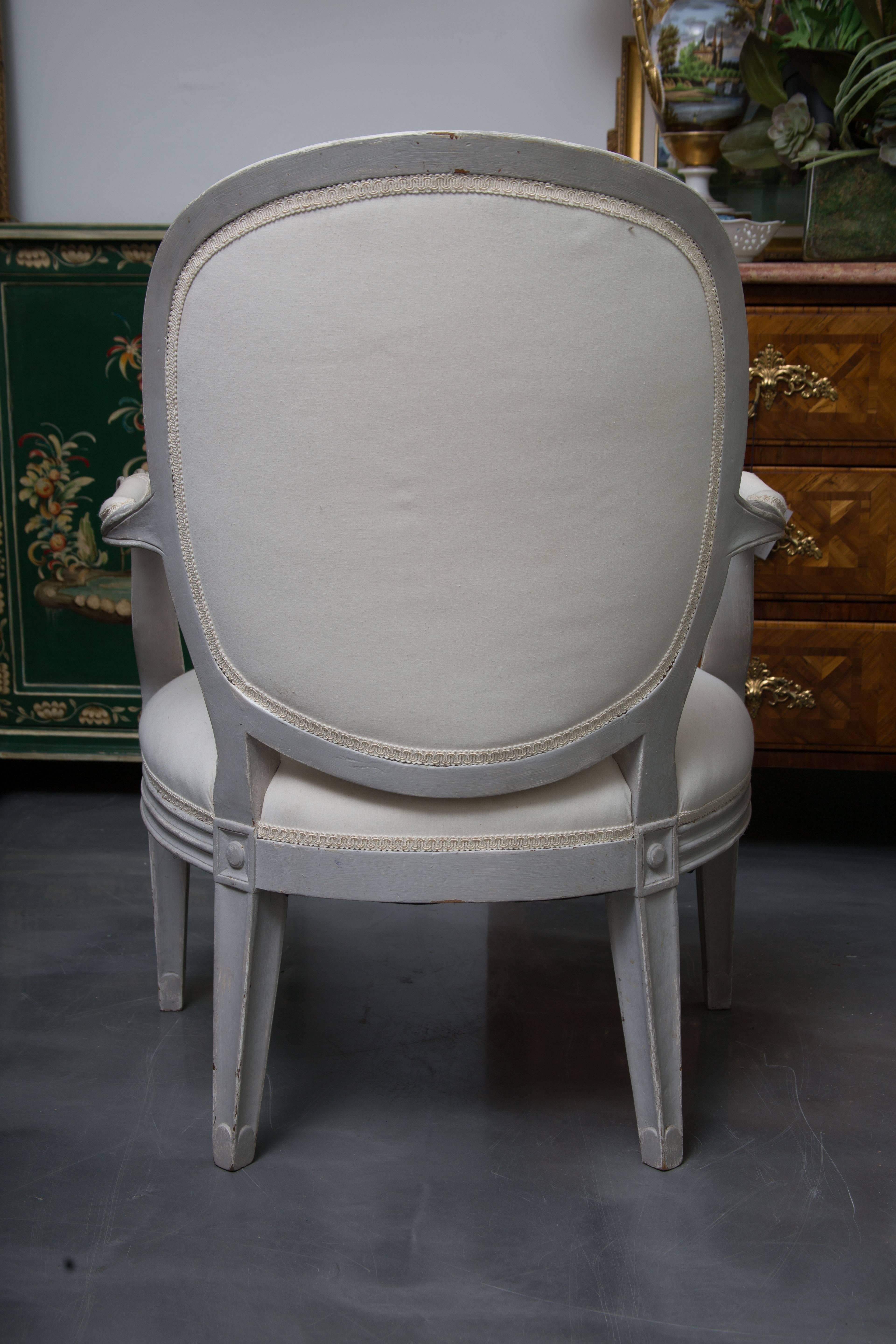 Upholstery Louis XVI Style Painted Fauteuil