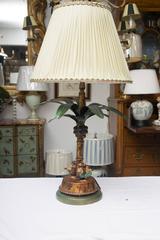 Pair of Whimiscal Metal Lamps with Monkeys and Palm Trees