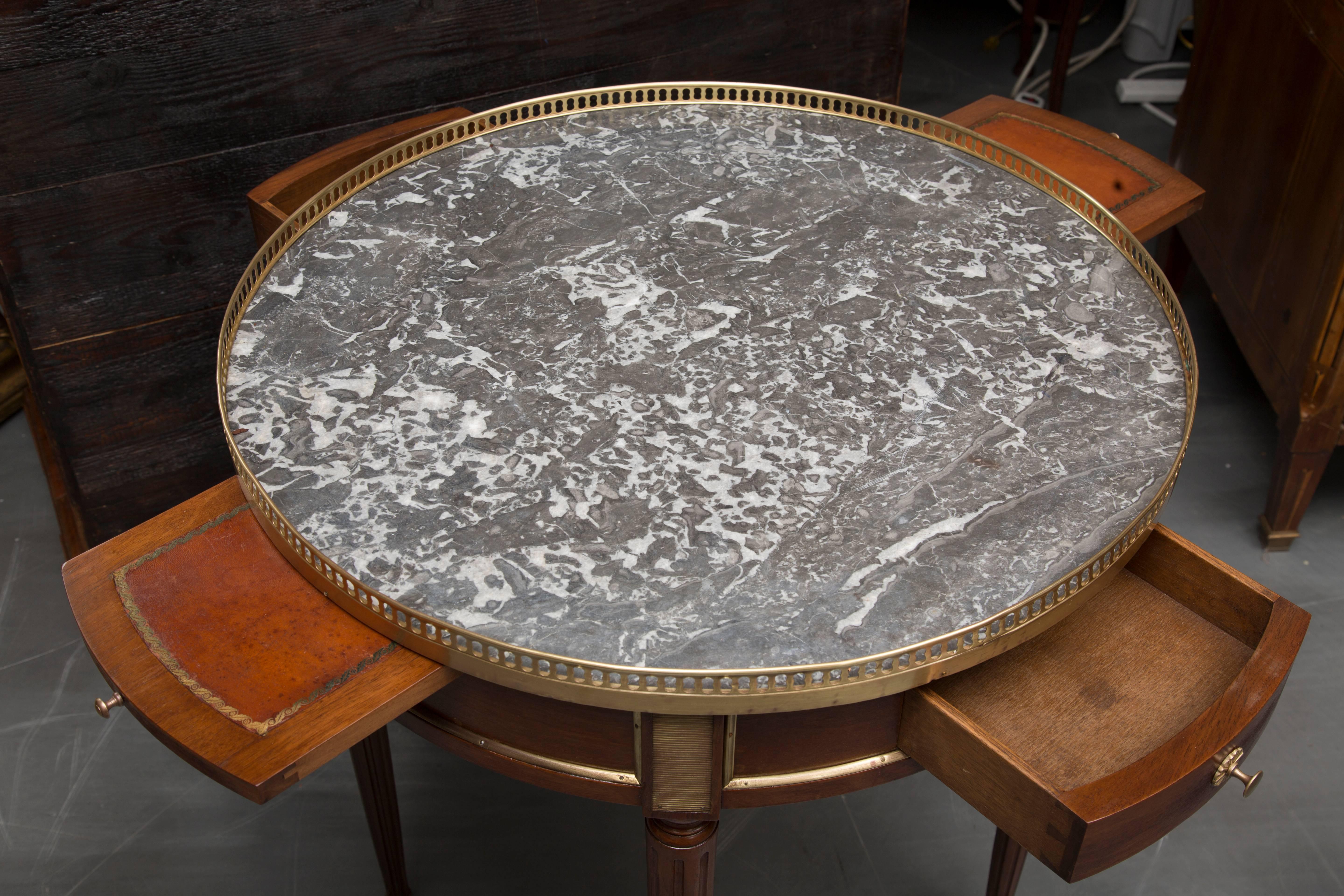 Marble Louis XVI Style Mahogany Bouillotte Table