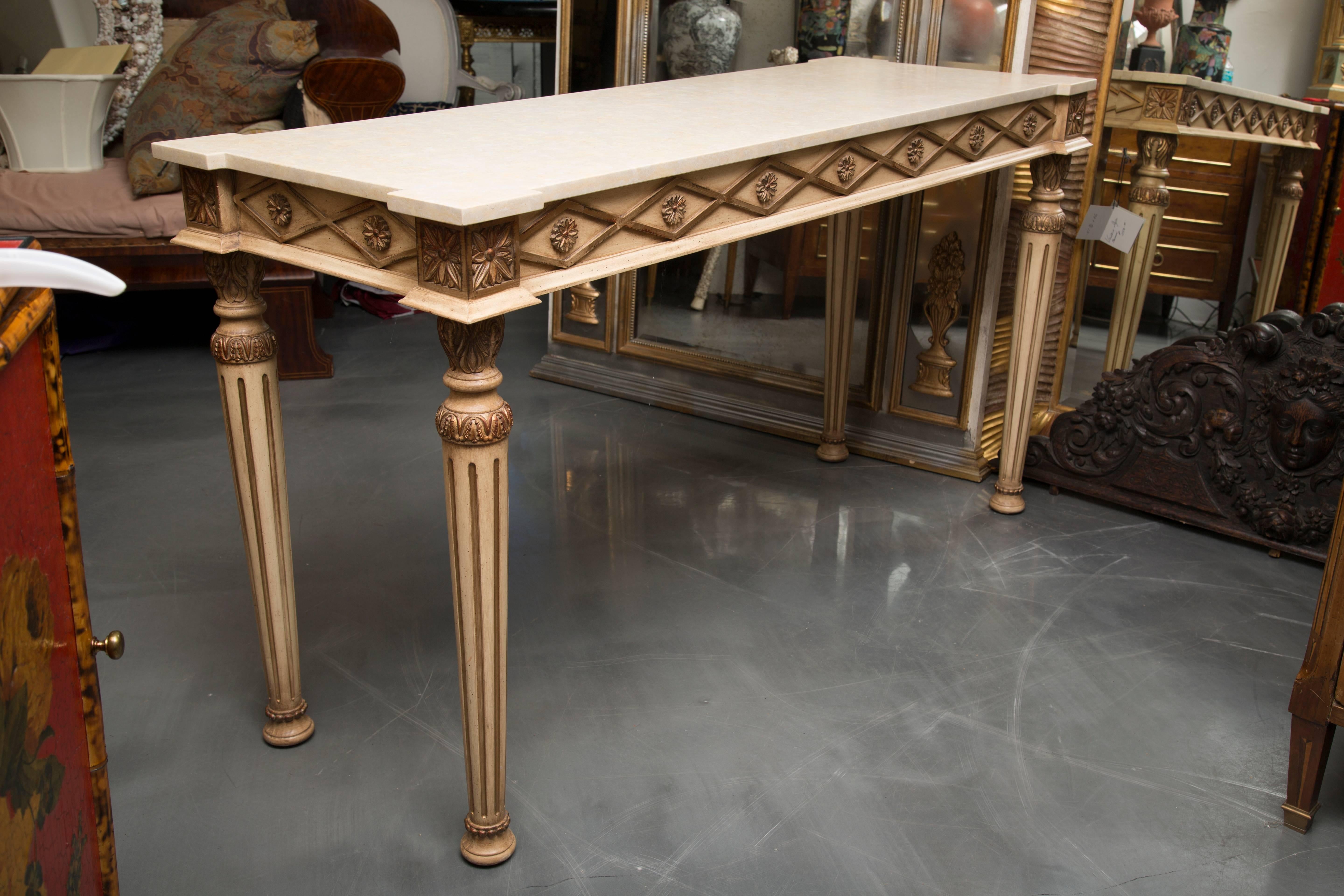 20th Century Italian Cream Painted Console with Limestone Top For Sale