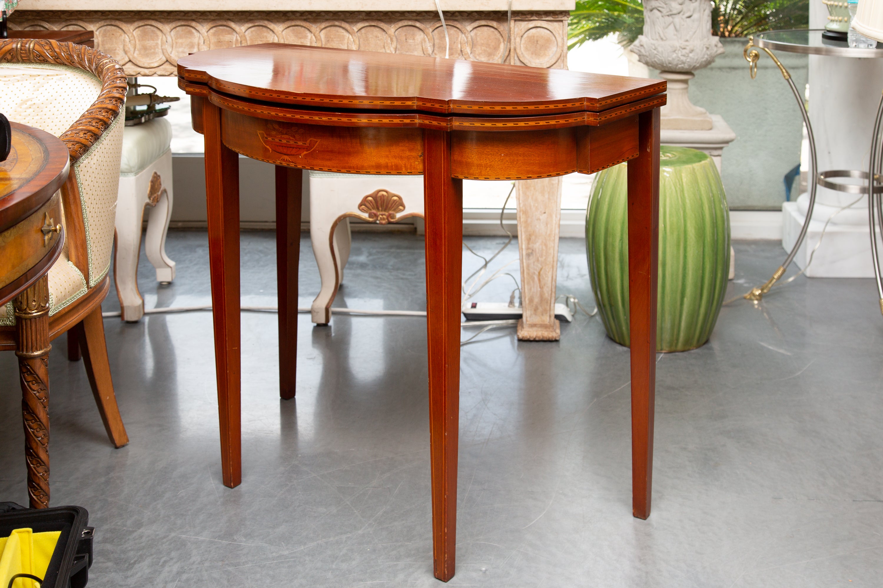 19th Century Cherry Wood Inlaid Game Table