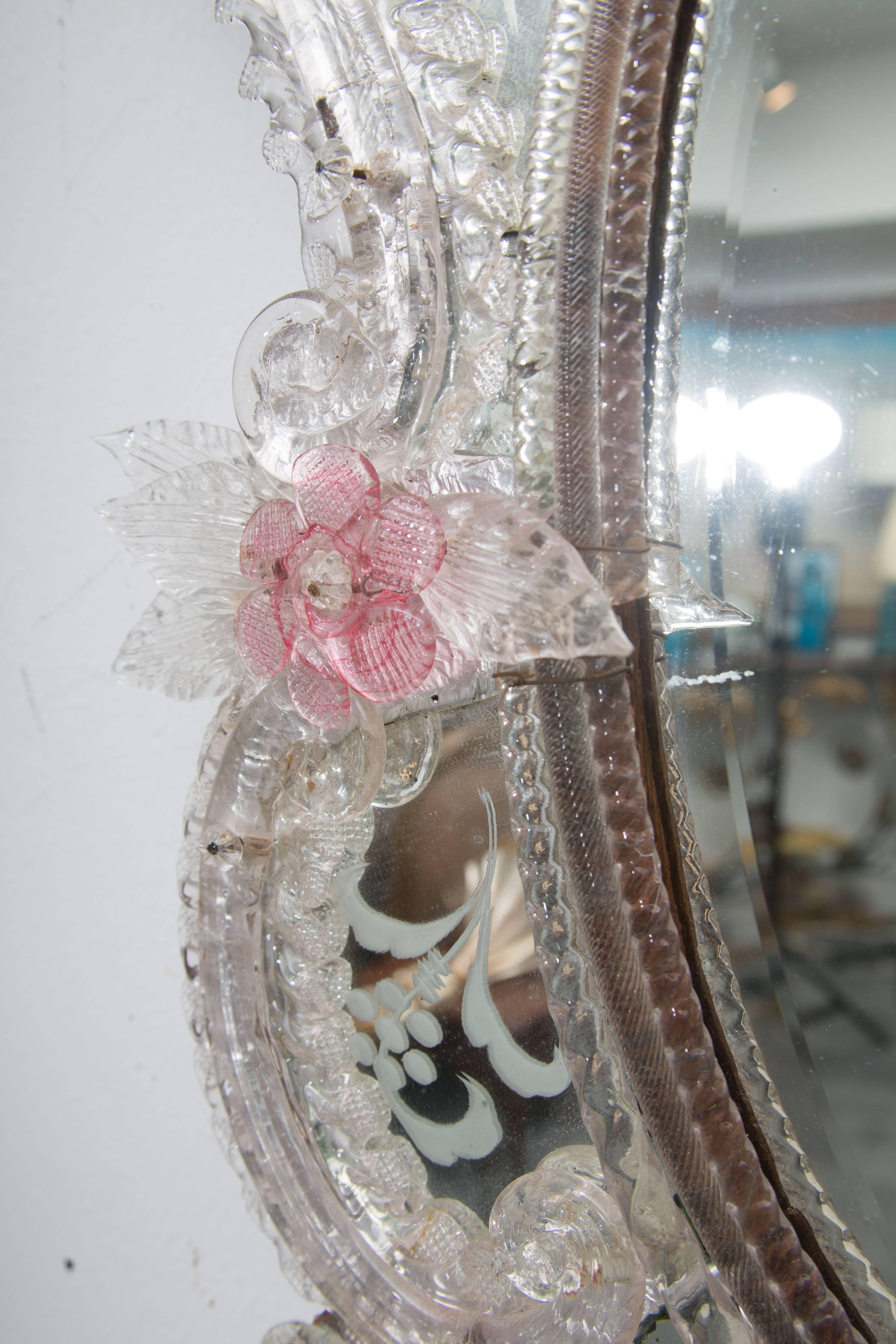 Etched 19th Century Rococo Style Venetian Mirror
