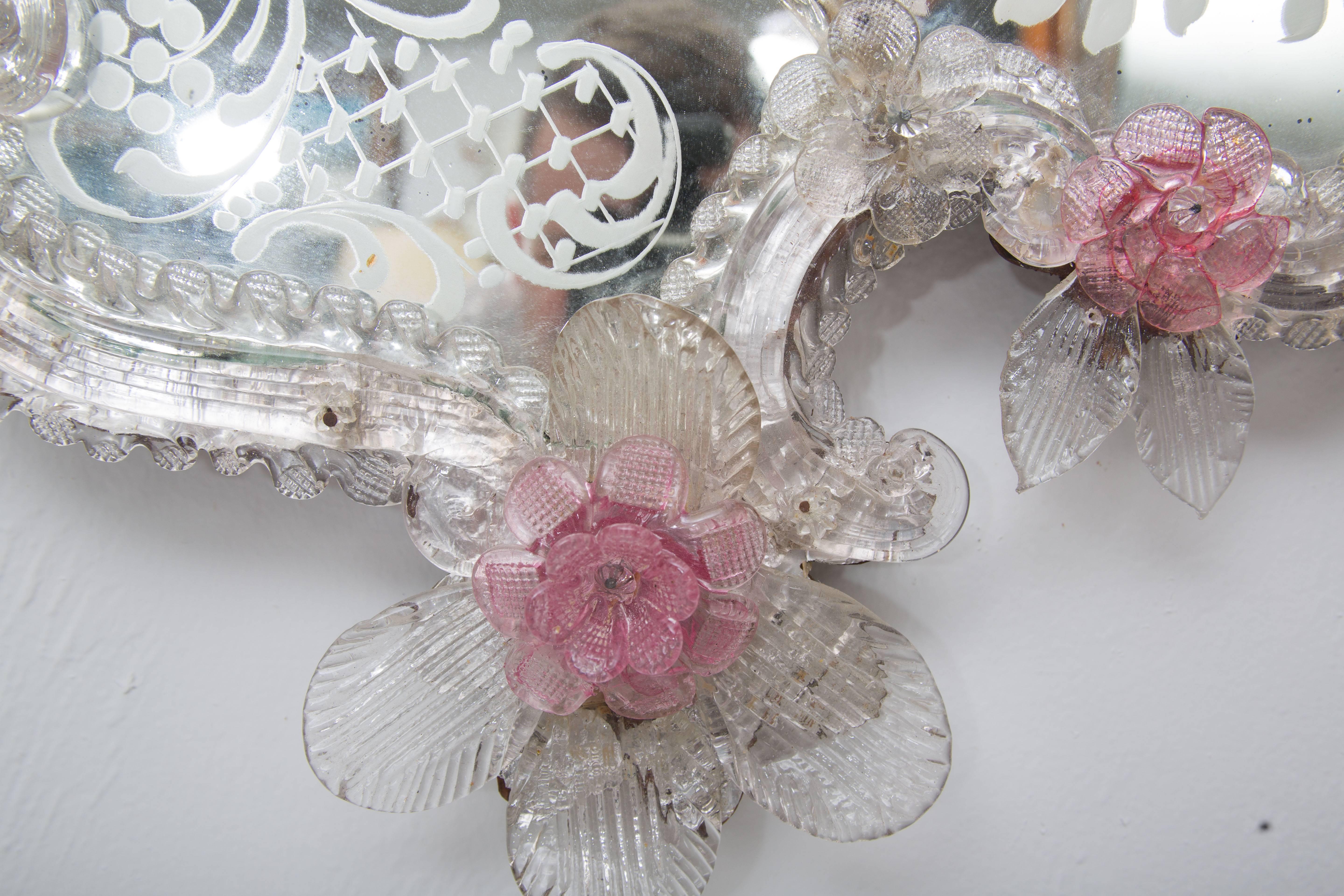 Blown Glass 19th Century Rococo Style Venetian Mirror