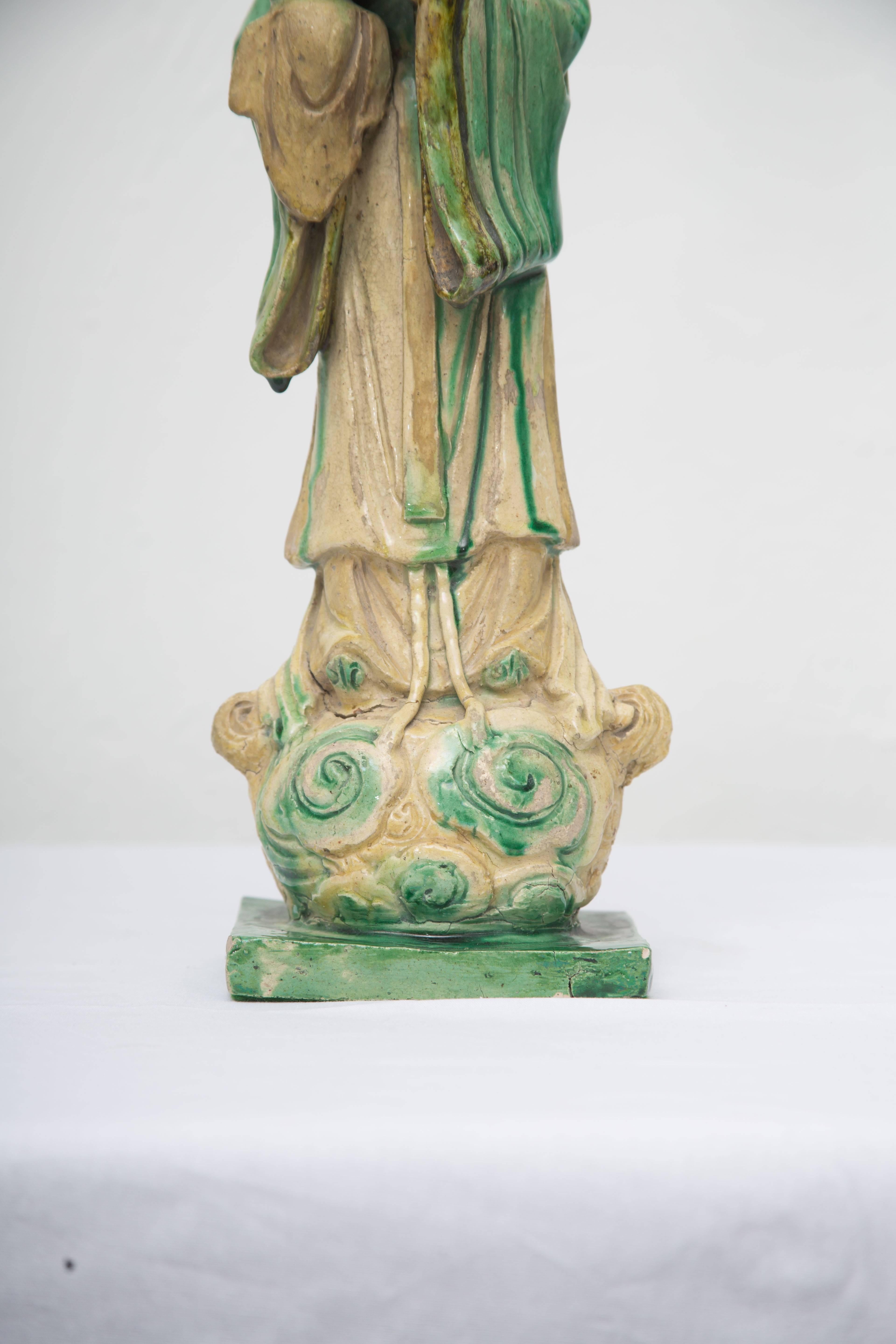 Chinese Clay and Glazed Figure of Woman In Good Condition In WEST PALM BEACH, FL