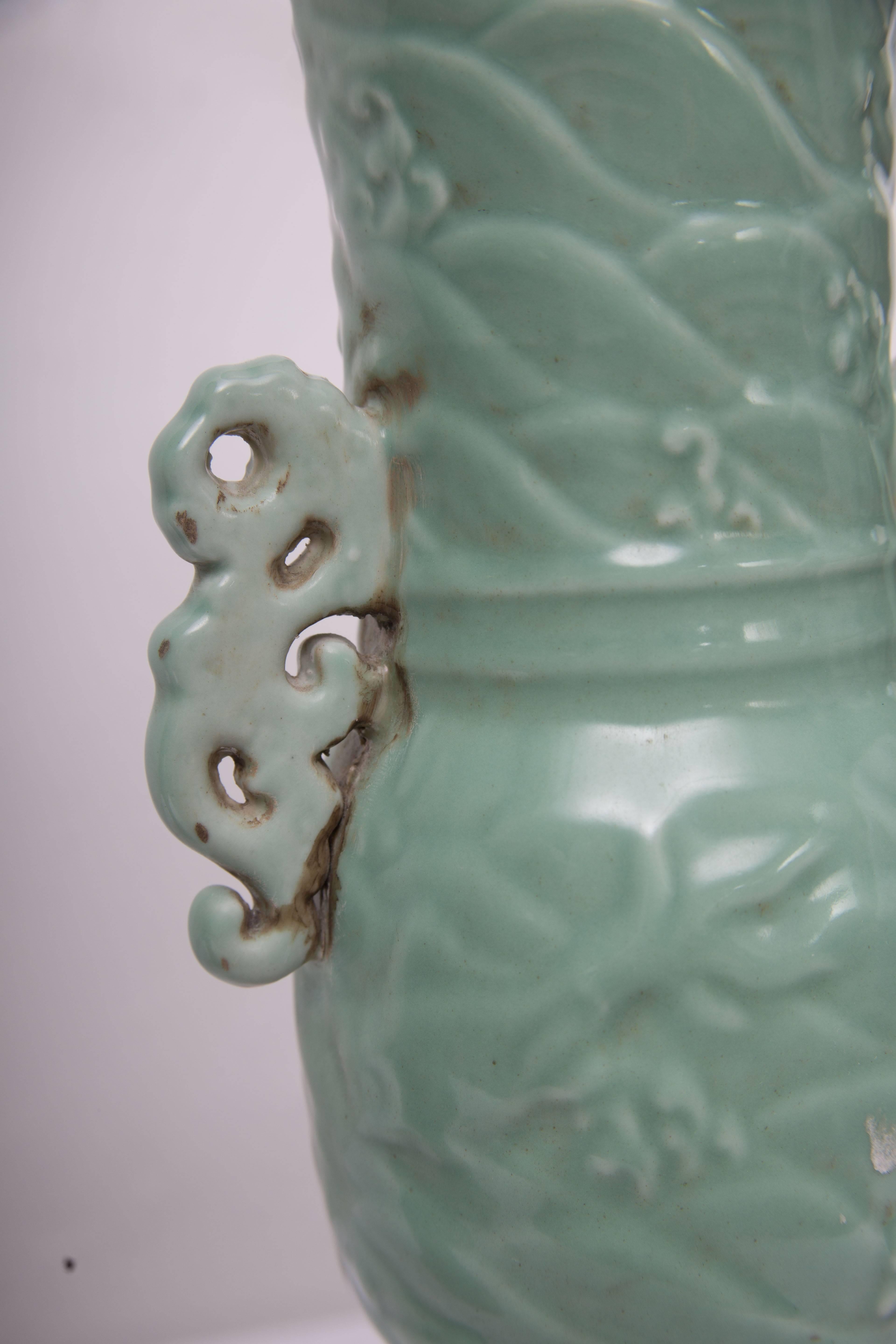 Chinese Export Pair of Chinese Celadon Trumpet Urns